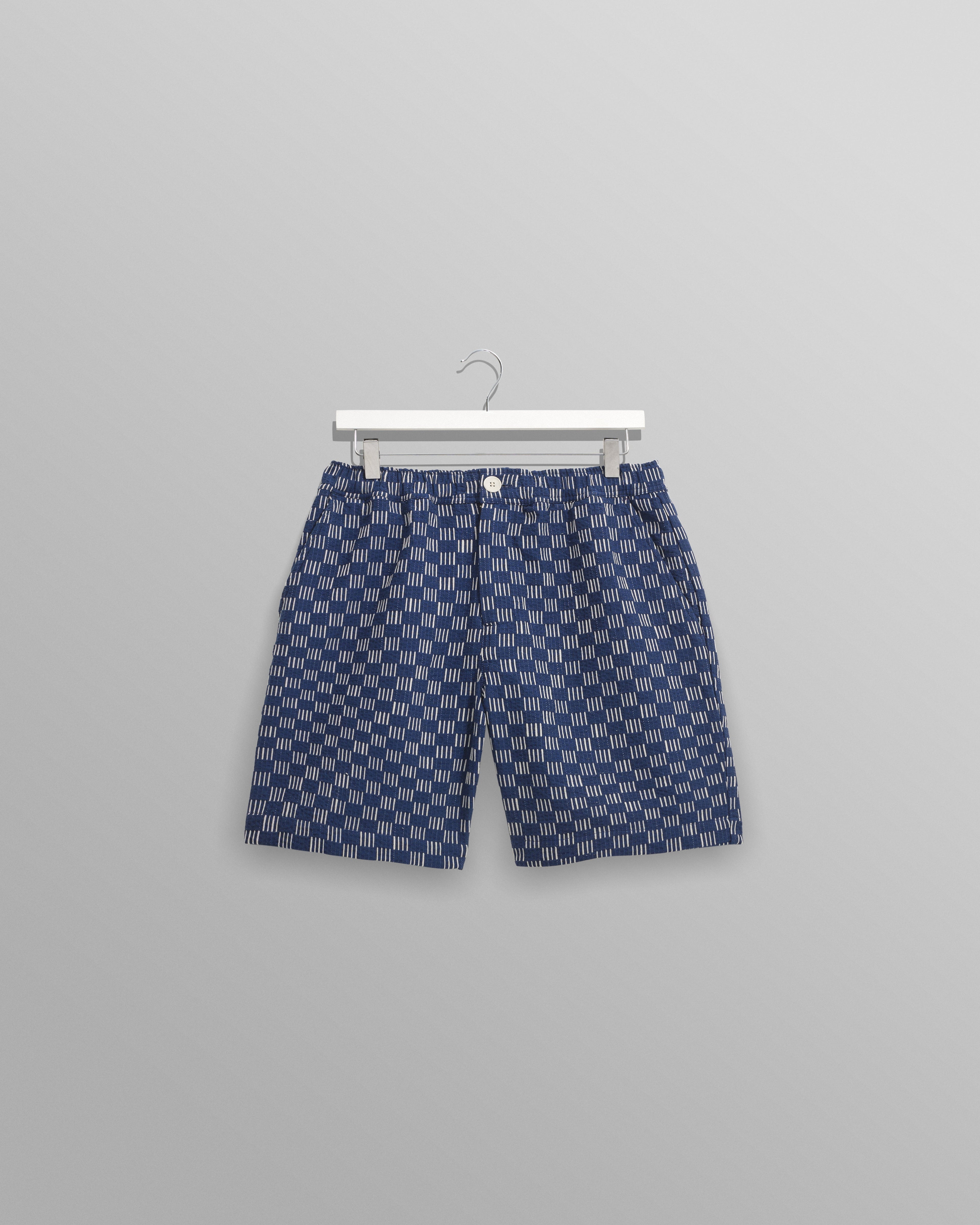 Kurt - Indigo And Ecru Geometric Grid Stitch Shorts