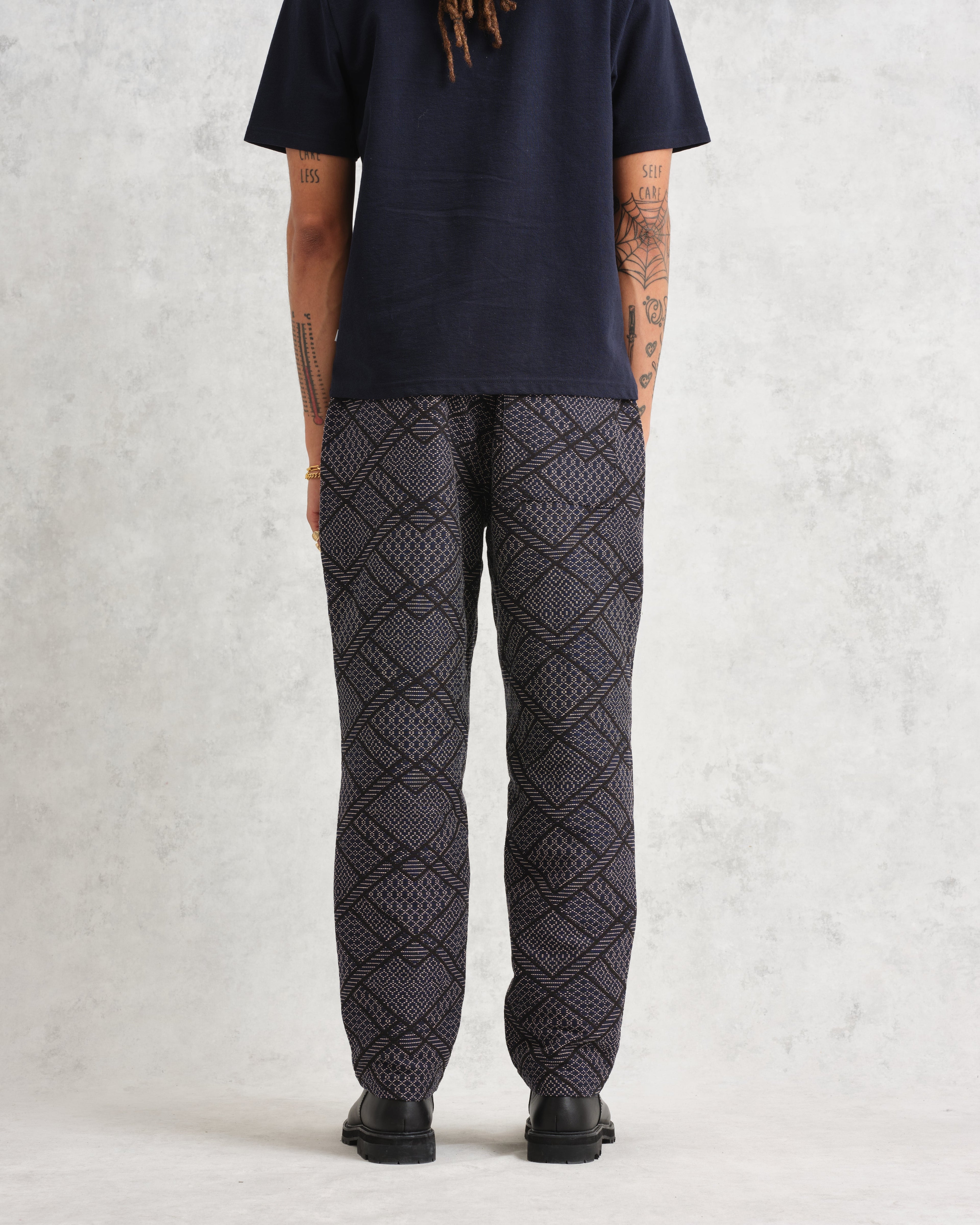 Kurt - Navy Diamond Stitch Jacquard Trousers