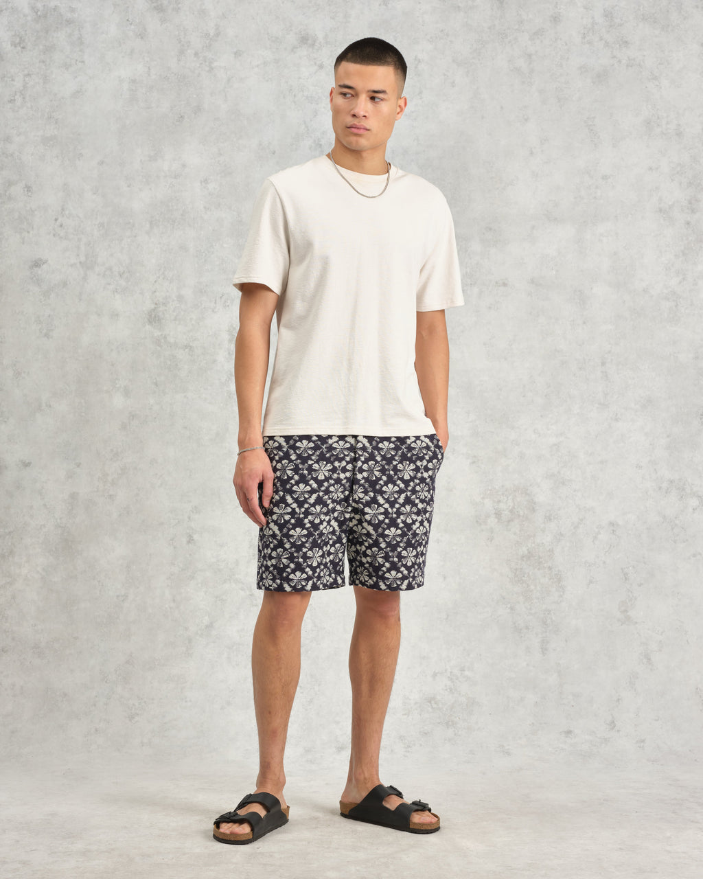 Kurt - Navy Flower Stamp Jacquard Shorts