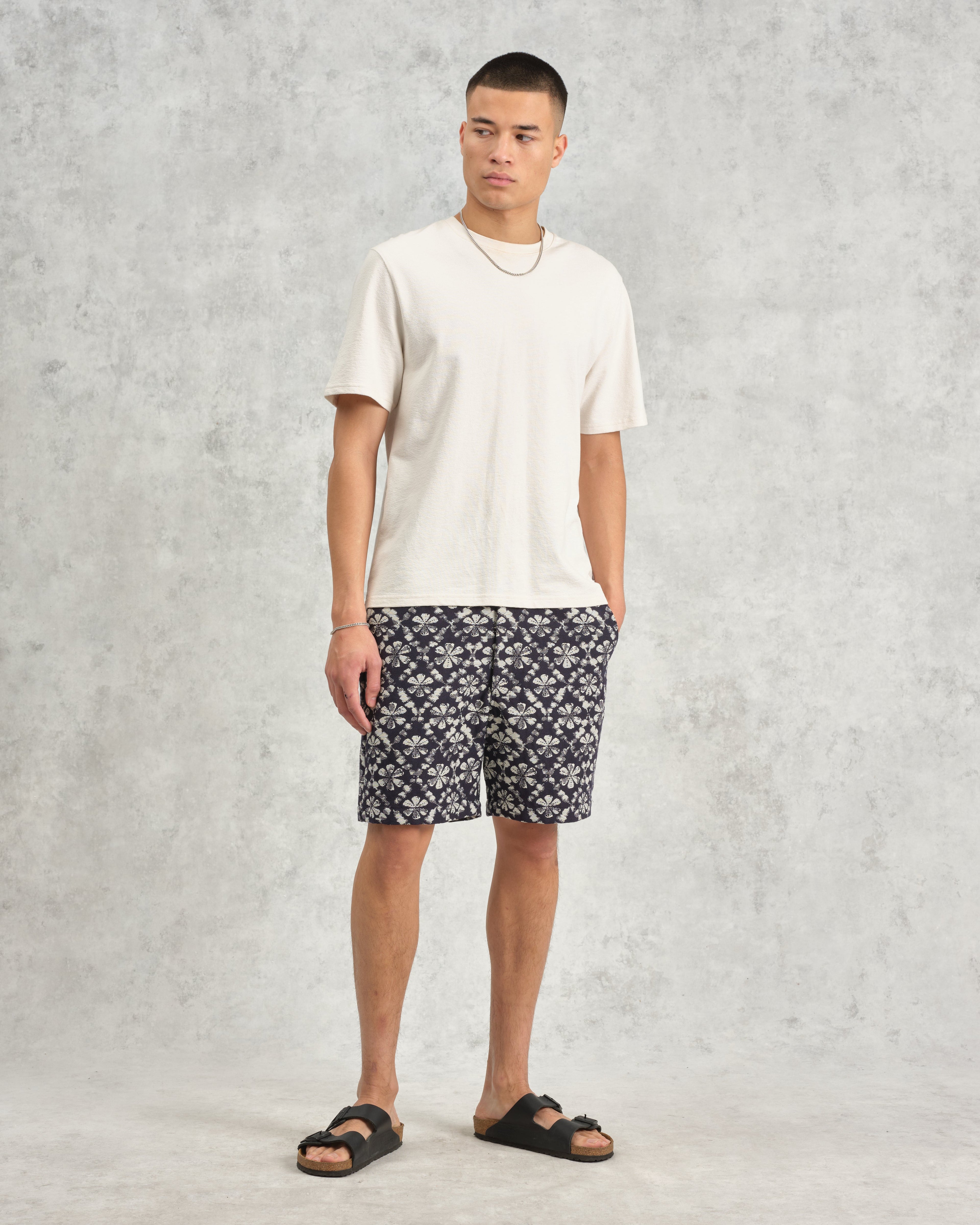 Kurt - Navy Flower Stamp Jacquard Shorts