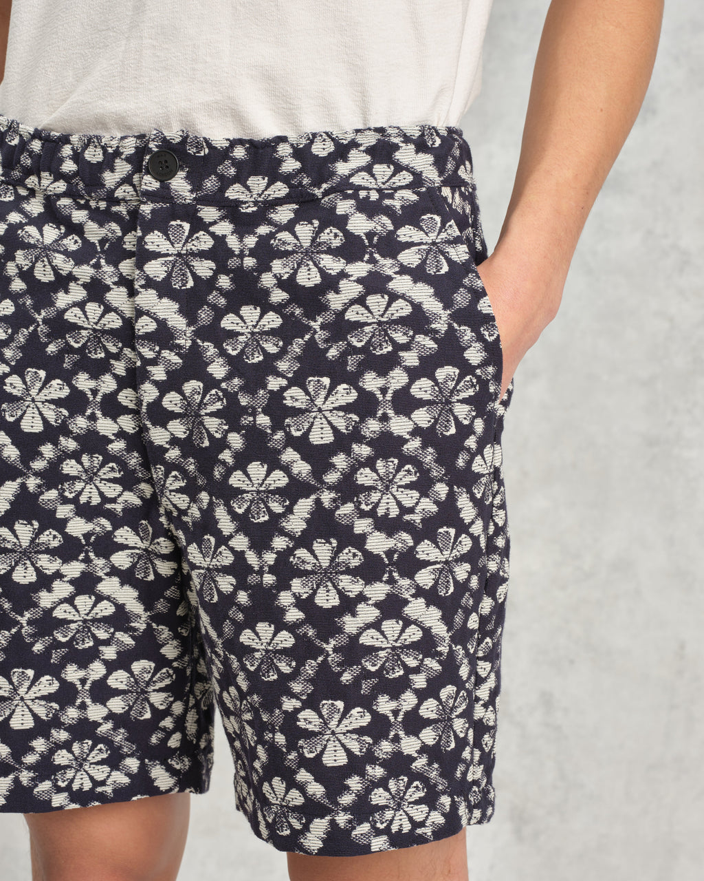 Kurt - Navy Flower Stamp Jacquard Shorts