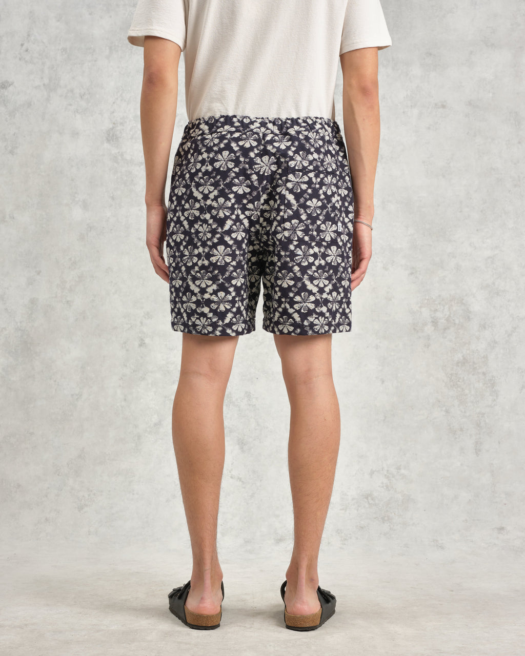 Kurt - Navy Flower Stamp Jacquard Shorts