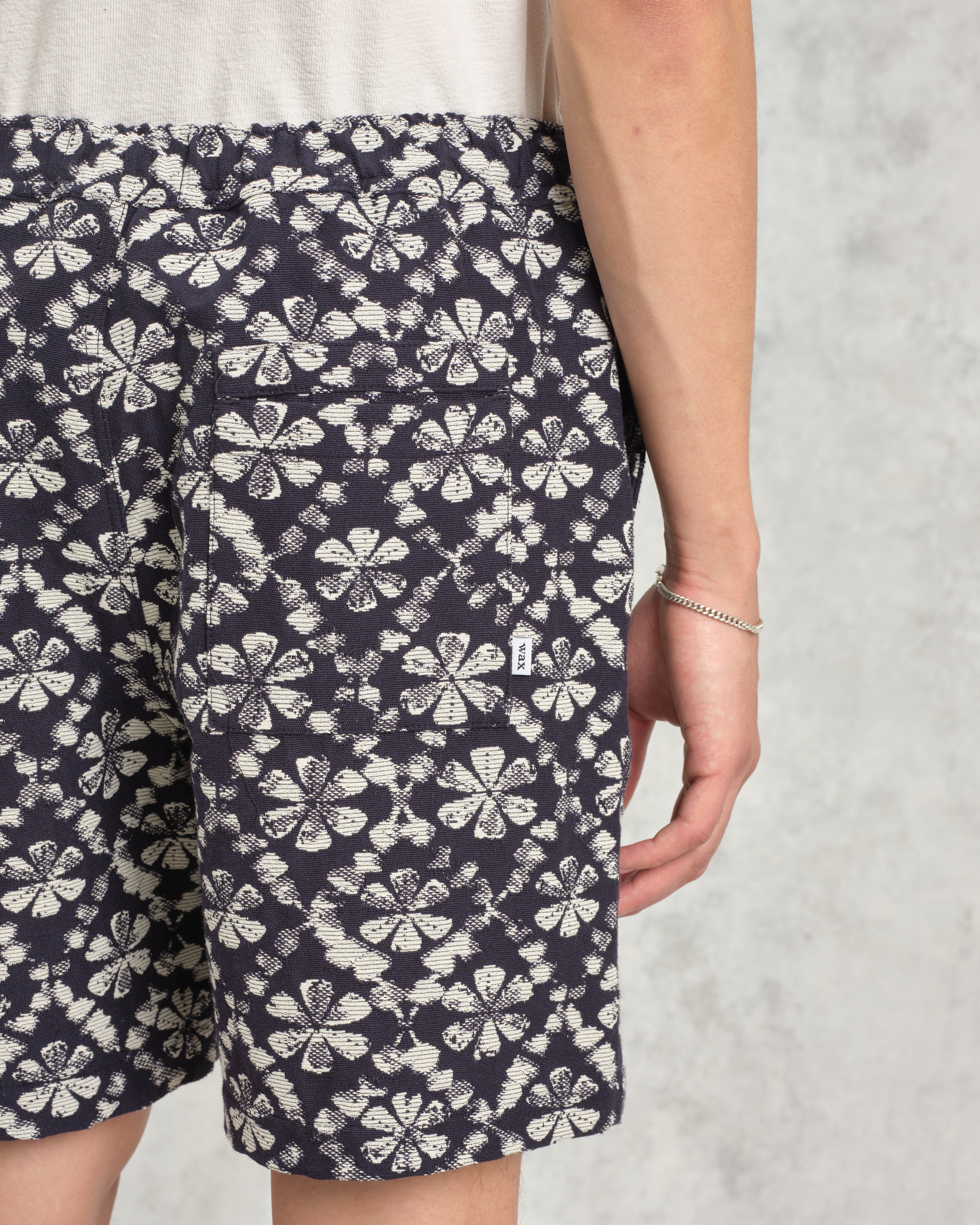 Kurt - Navy Flower Stamp Jacquard Shorts