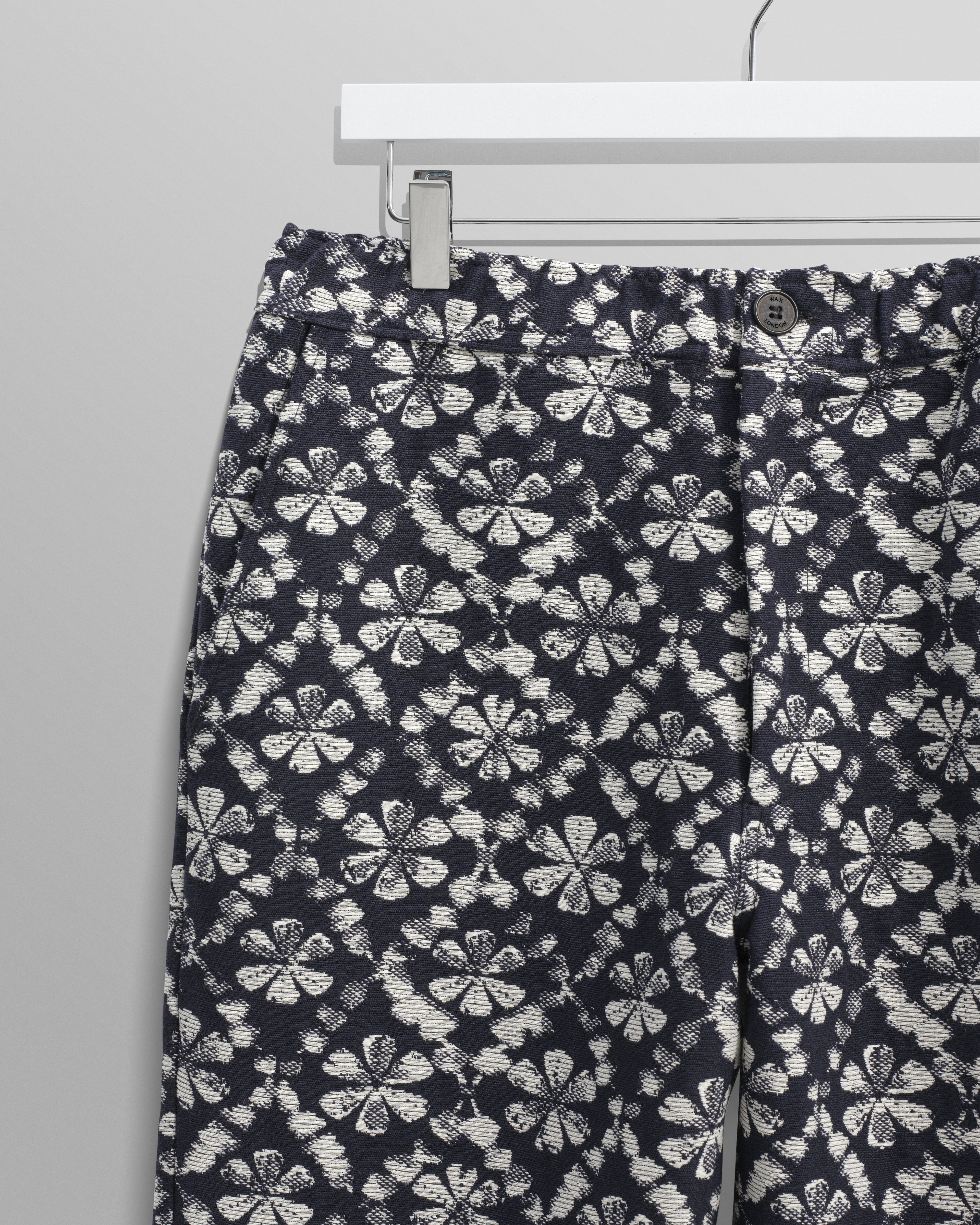 Kurt - Navy Flower Stamp Jacquard Trousers