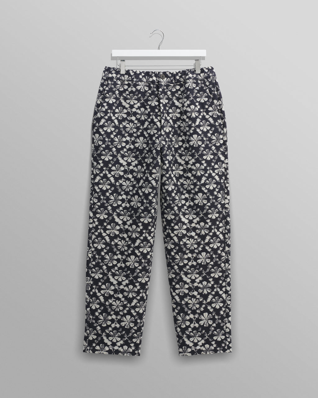 Kurt - Navy Flower Stamp Jacquard Trousers
