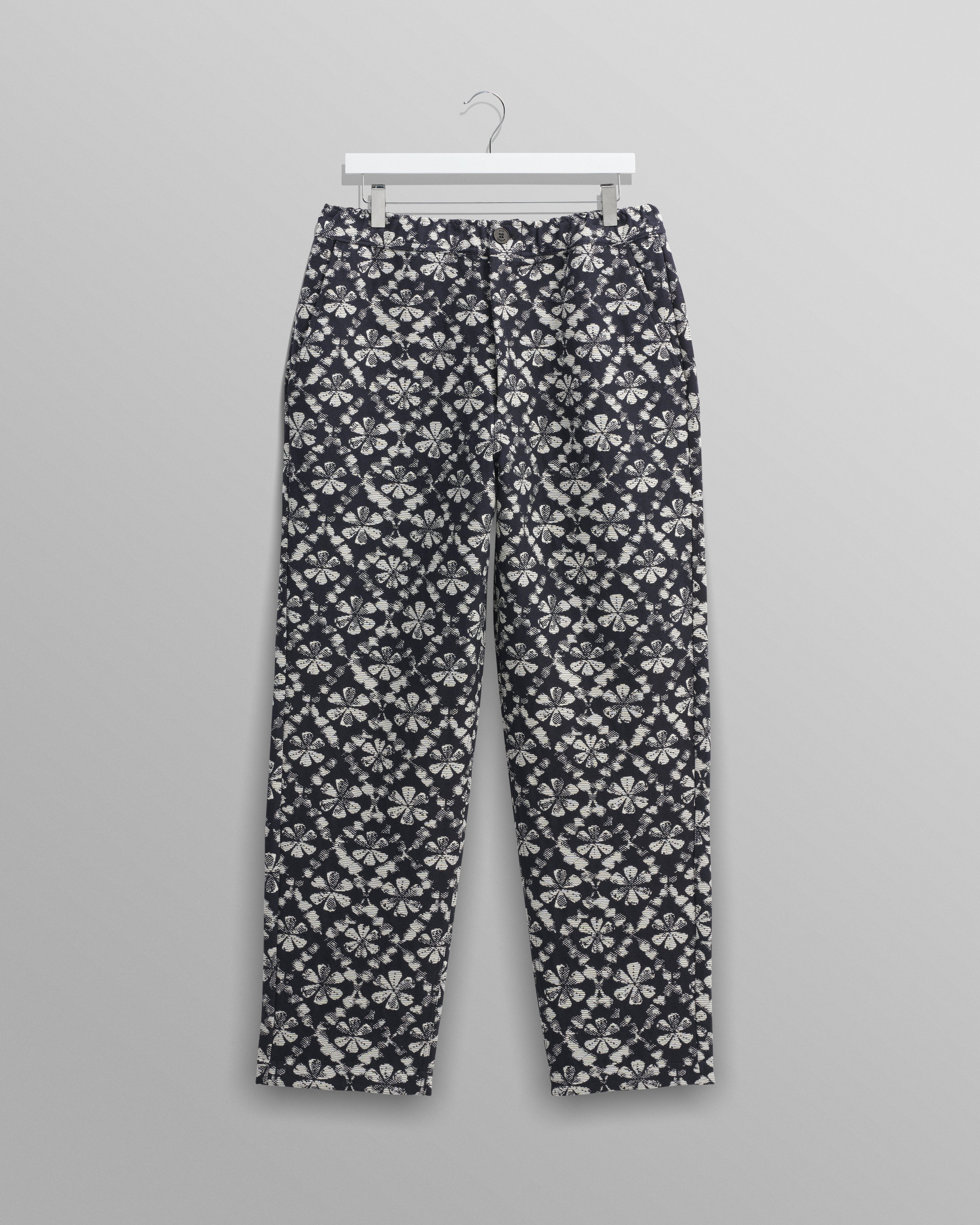 Kurt - Navy Flower Stamp Jacquard Trousers