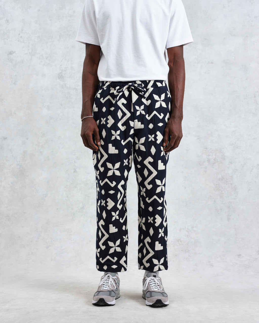 Kurt - Navy Geometric Jacquard Trousers