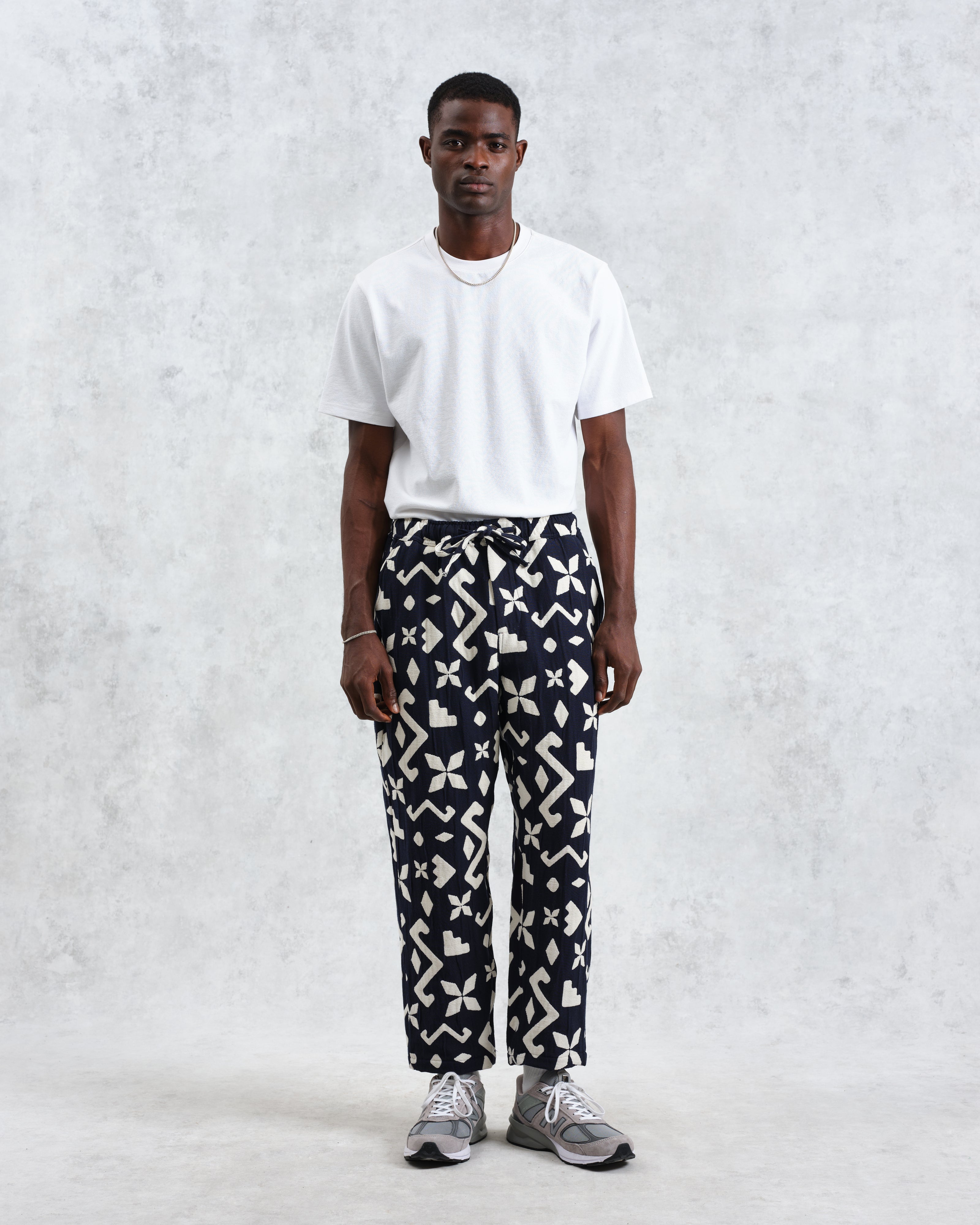 Kurt - Navy Geometric Jacquard Trousers