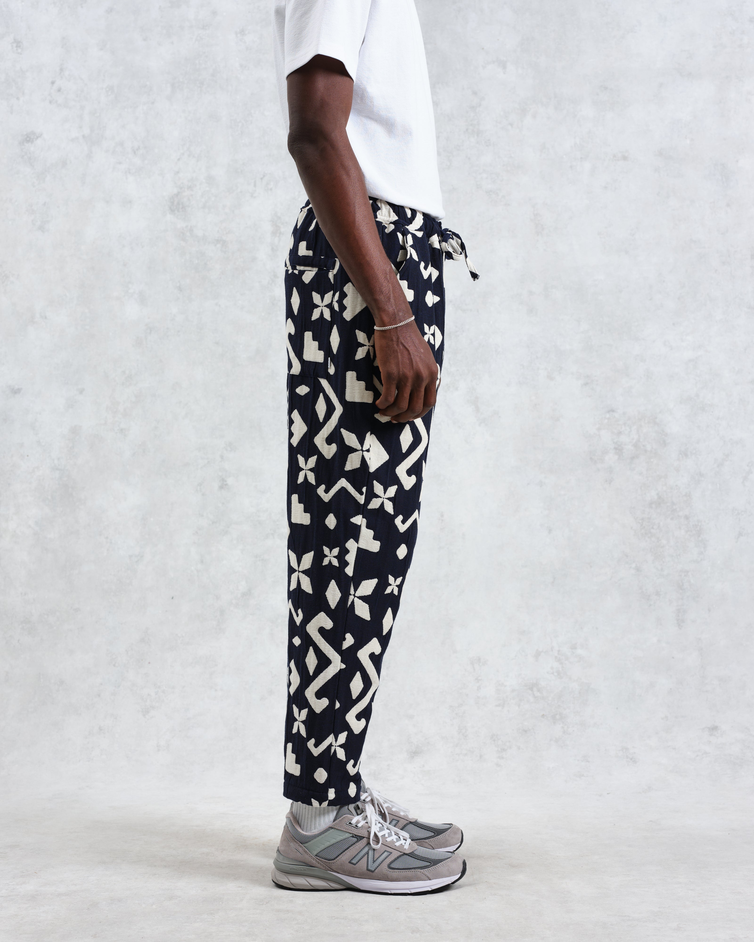 Kurt - Navy Geometric Jacquard Trousers