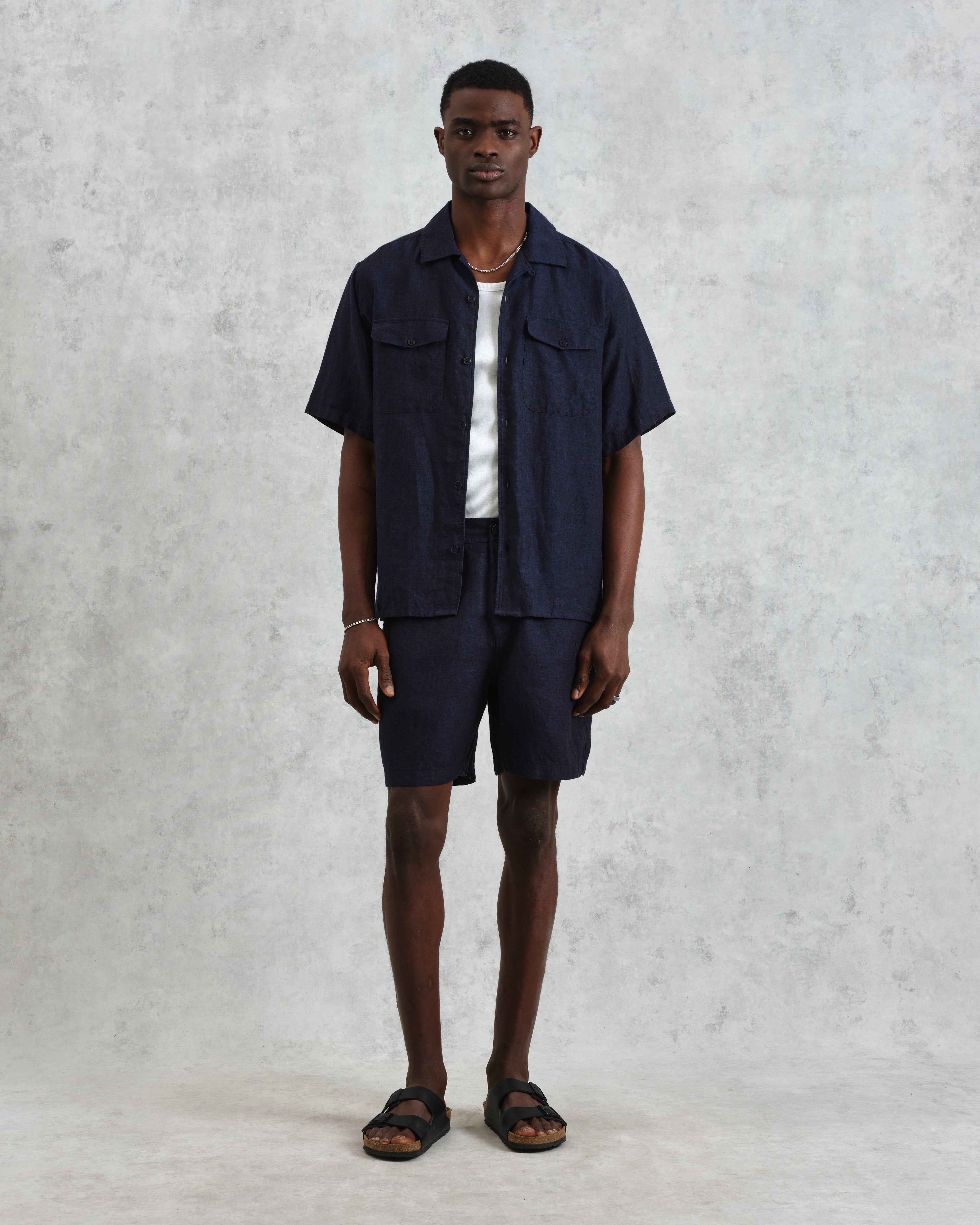 Kurt - Navy Two-Tone Linen Shorts