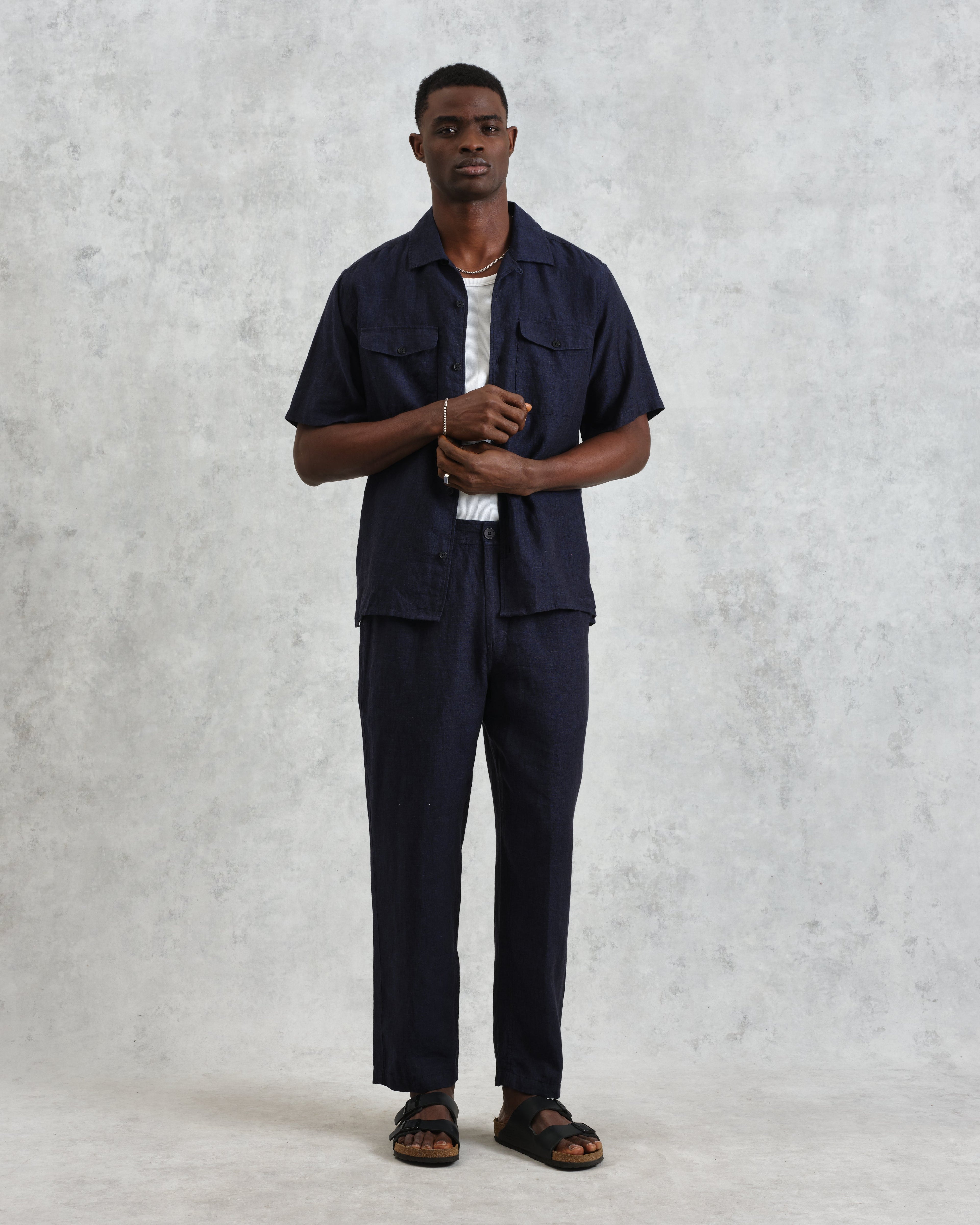 Kurt - Navy Two-Tone Linen Trousers