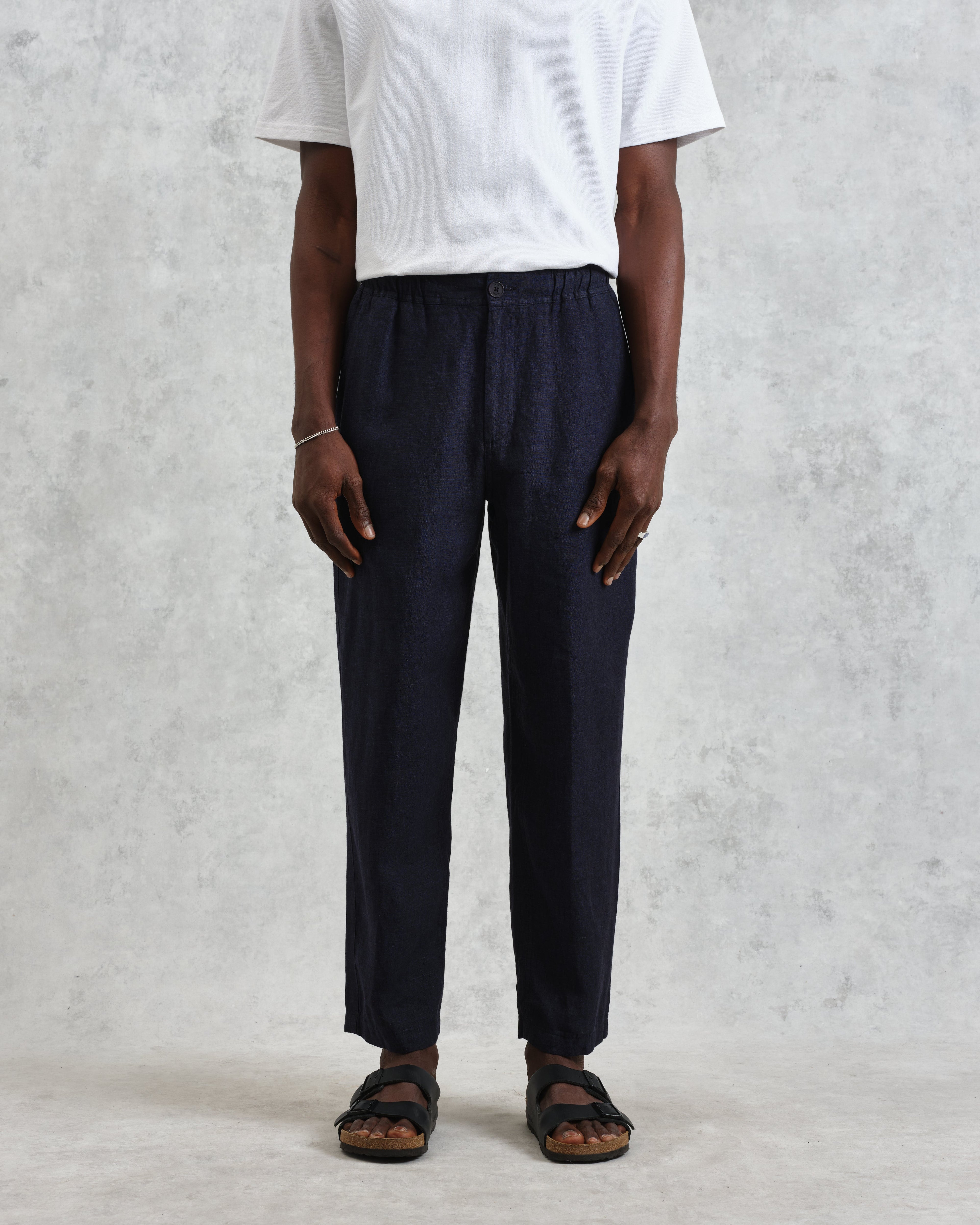 Kurt - Navy Two-Tone Linen Trousers