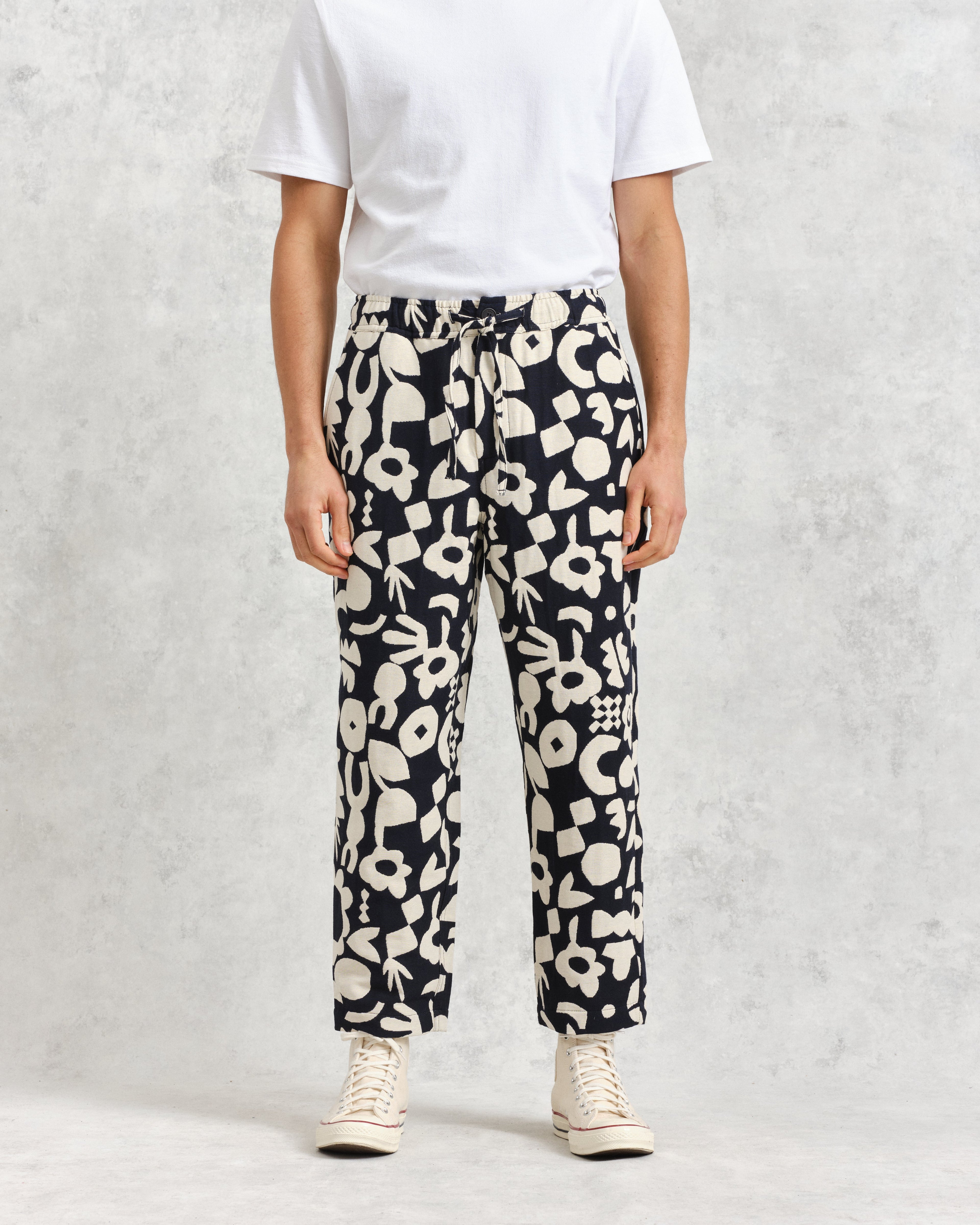 Kurt - Navy And Ecru Spin Jacquard Trousers