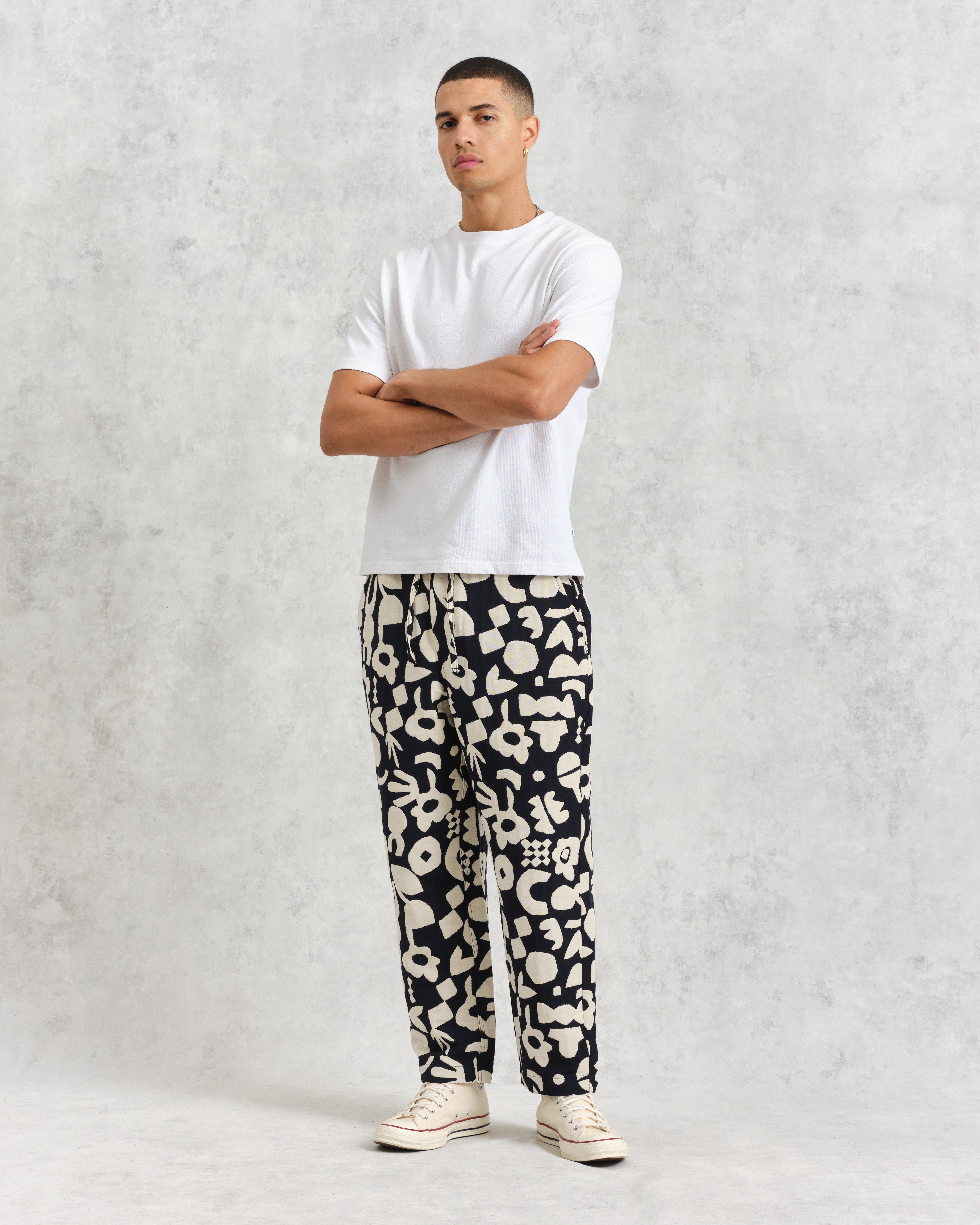 Kurt - Navy And Ecru Spin Jacquard Trousers