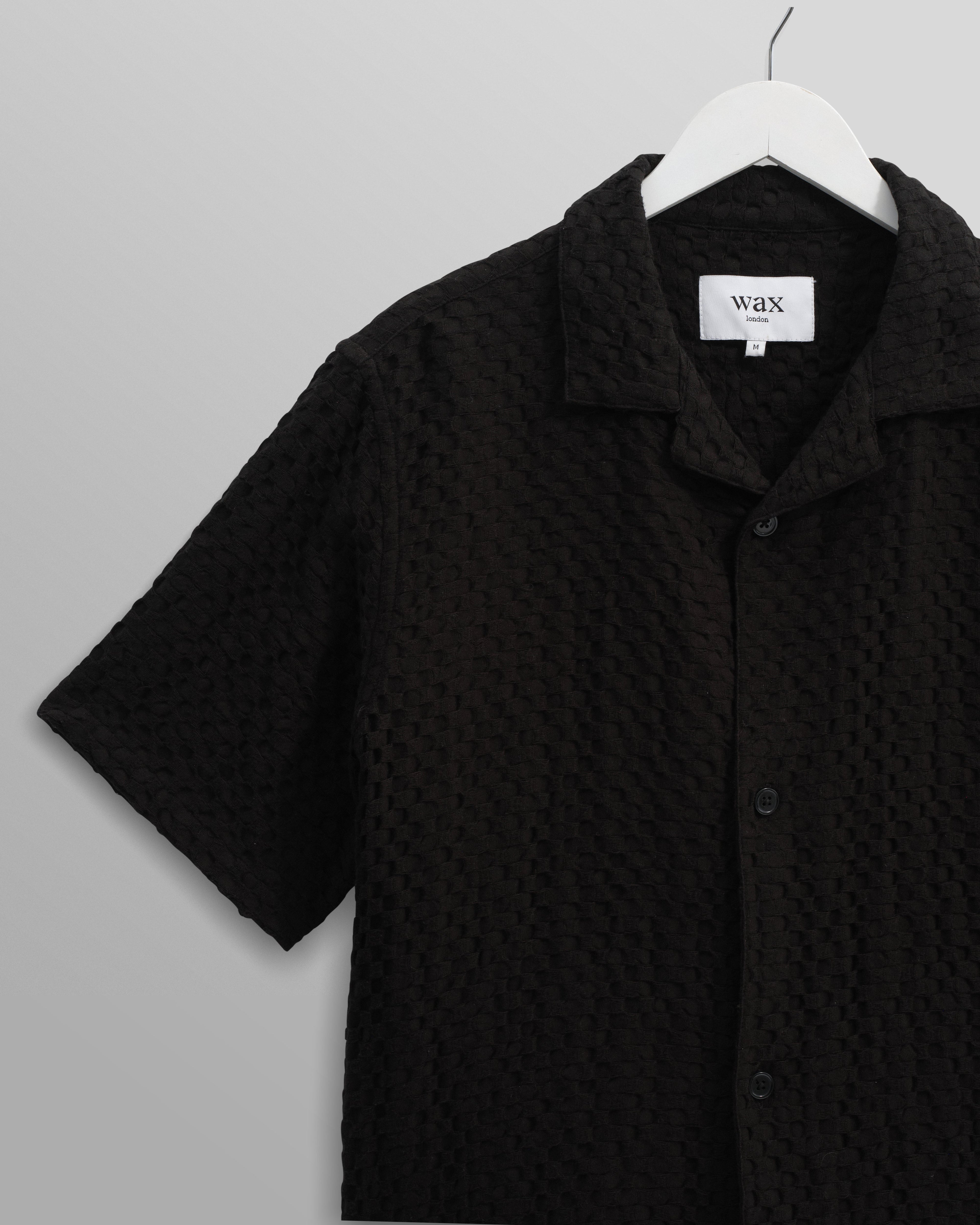 Lido - Black Dobby Cotton Weave Short-Sleeve Shirt