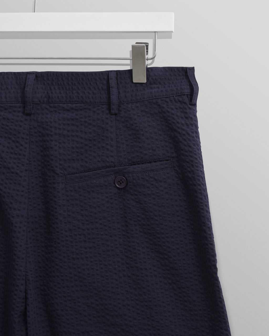 Linton - Navy Cotton Seersucker Pleated Shorts