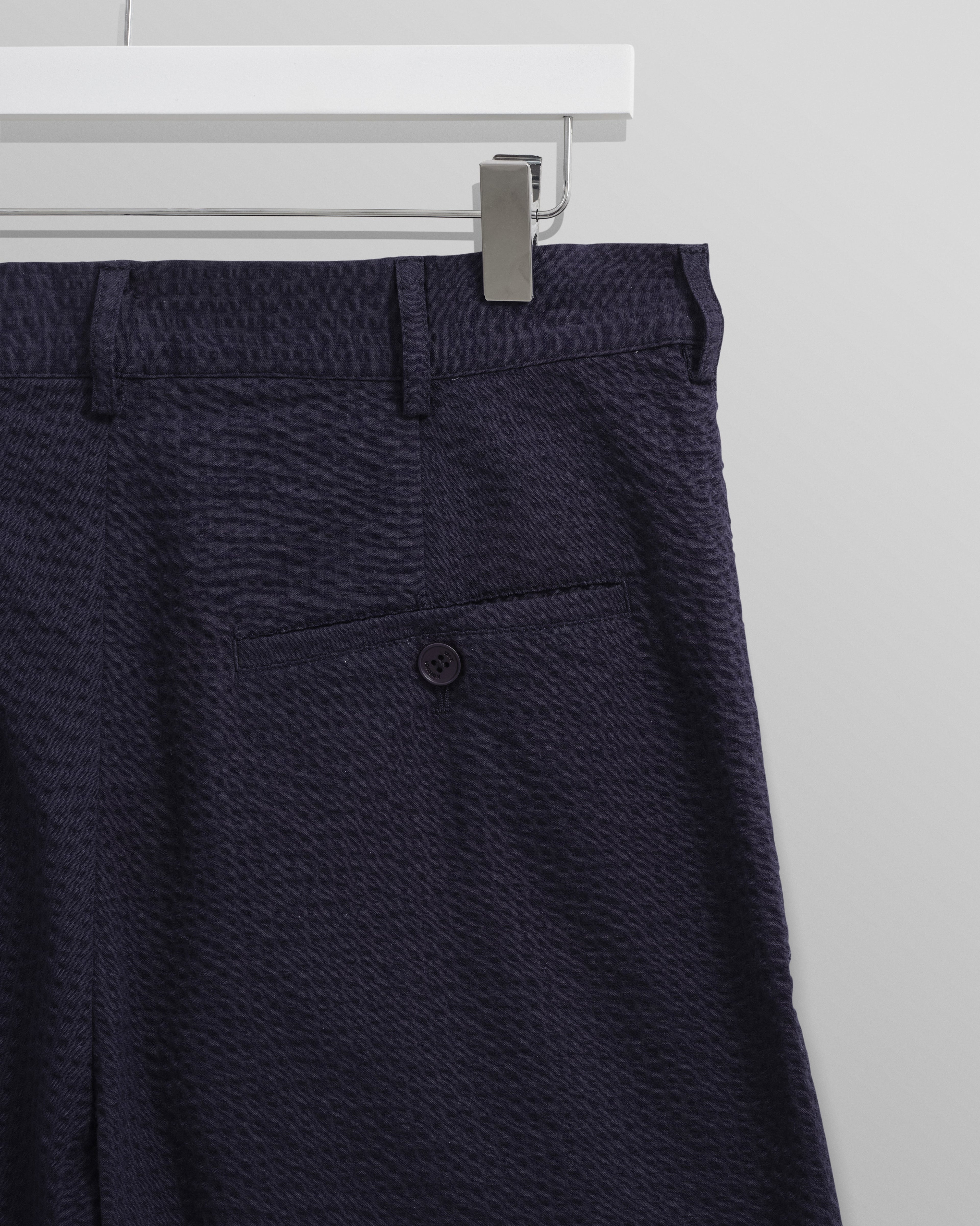 Linton - Navy Cotton Seersucker Pleated Shorts