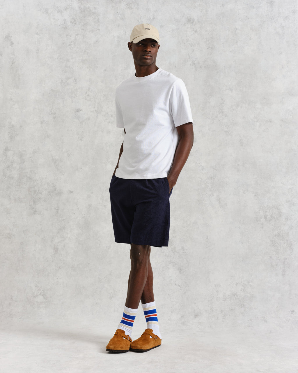 Linton - Navy Cotton Seersucker Pleated Shorts