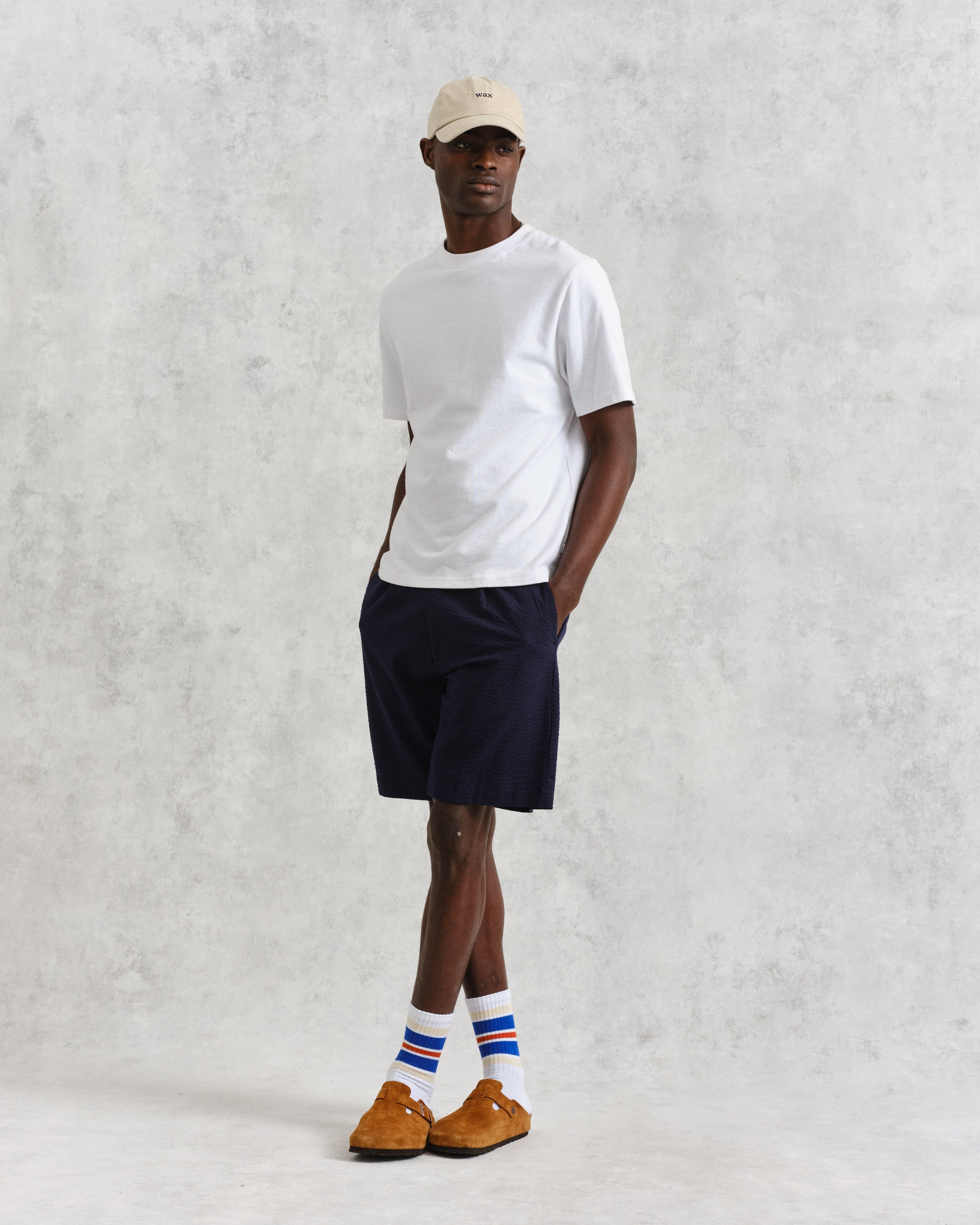 Linton - Navy Cotton Seersucker Pleated Shorts