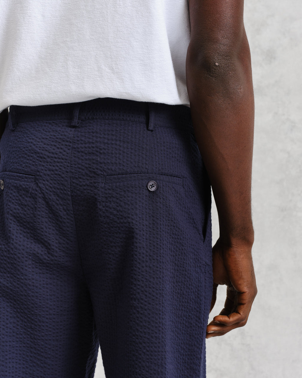Linton - Navy Cotton Seersucker Pleated Shorts
