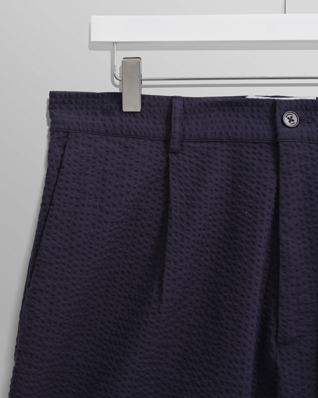 Linton - Navy Cotton Seersucker Pleated Shorts