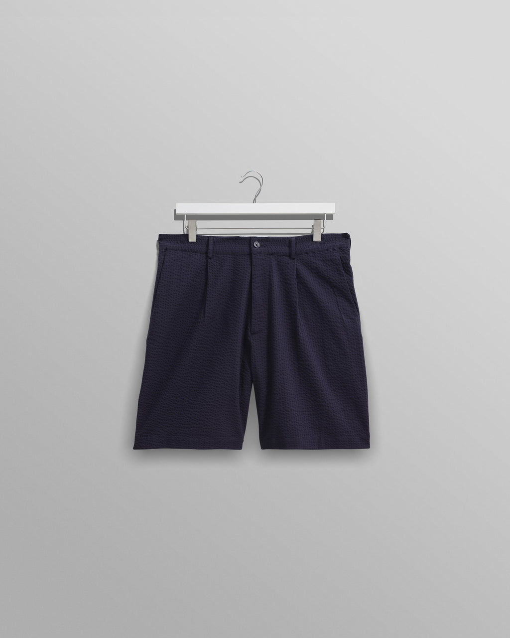 Linton - Navy Cotton Seersucker Pleated Shorts