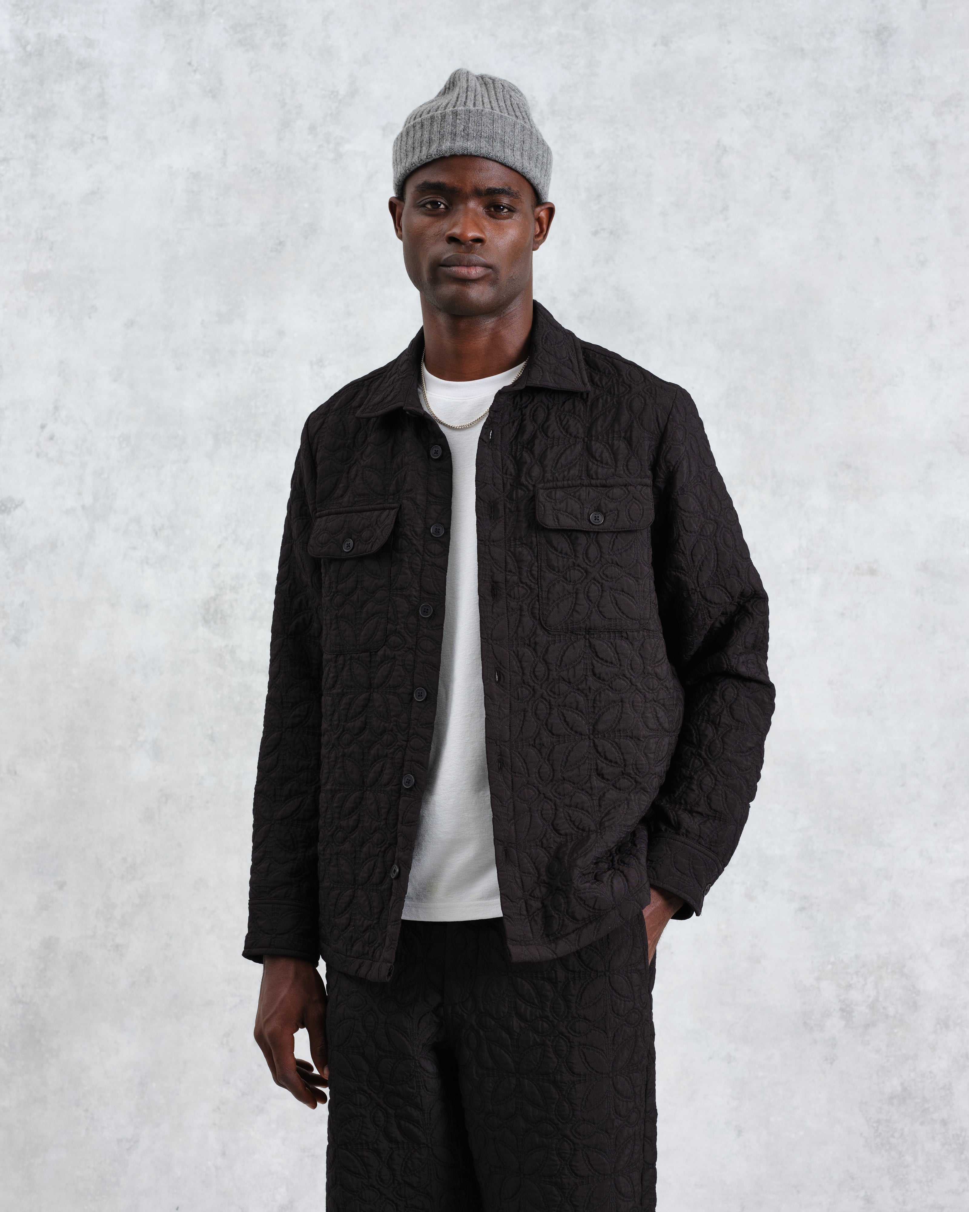 Lomond - Black Petal Jacquard Quilted Overshirt