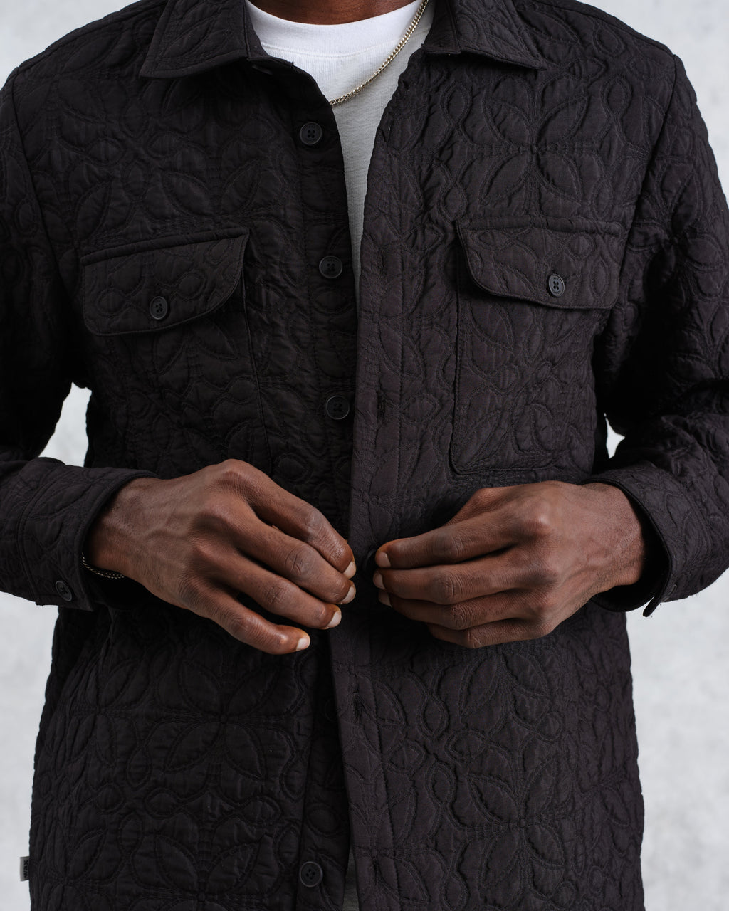 Lomond - Black Petal Jacquard Quilted Overshirt