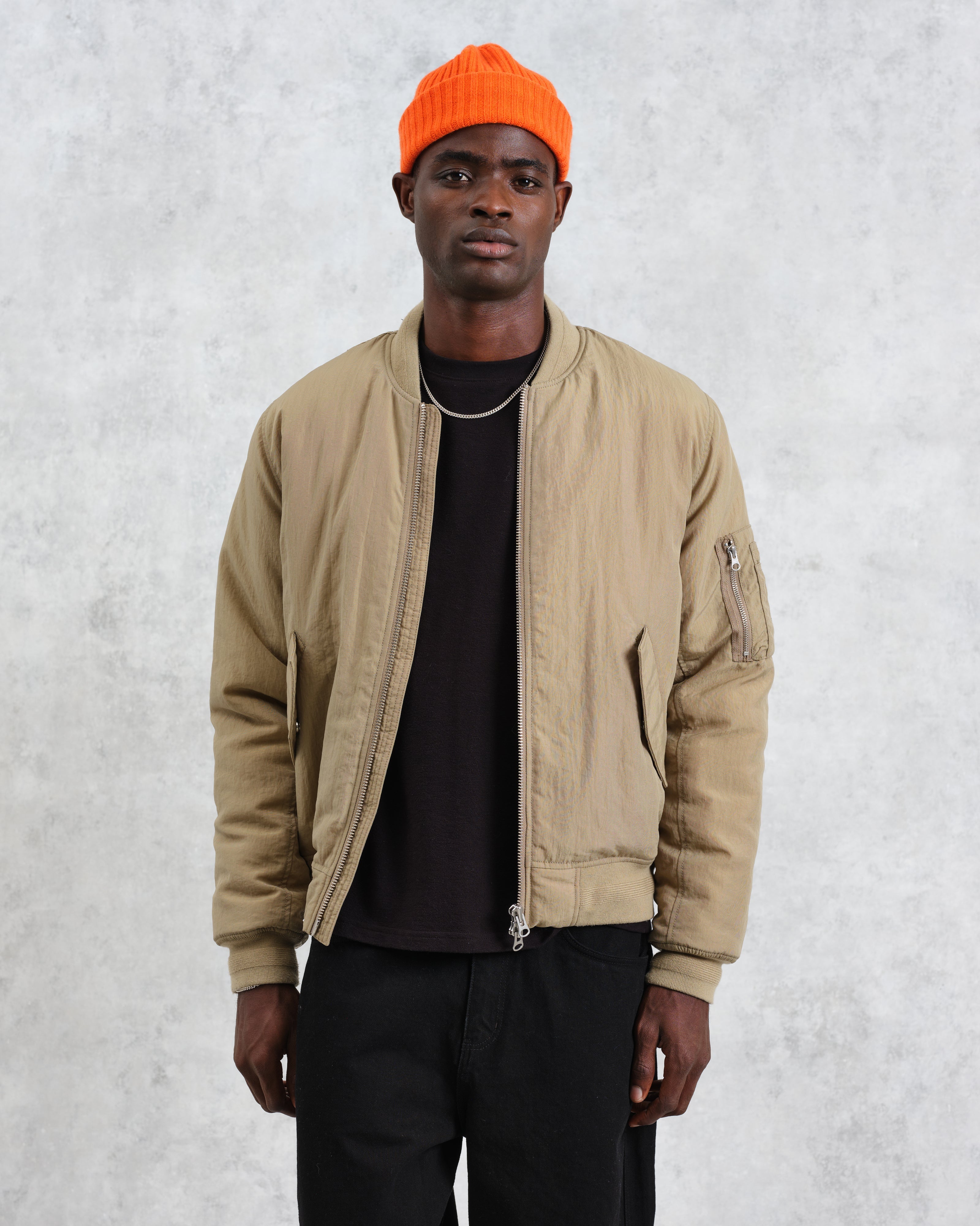 Malvern - Washed Khaki Nylon Bomber Jacket