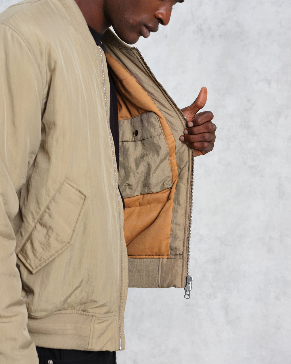 Malvern - Washed Khaki Nylon Bomber Jacket