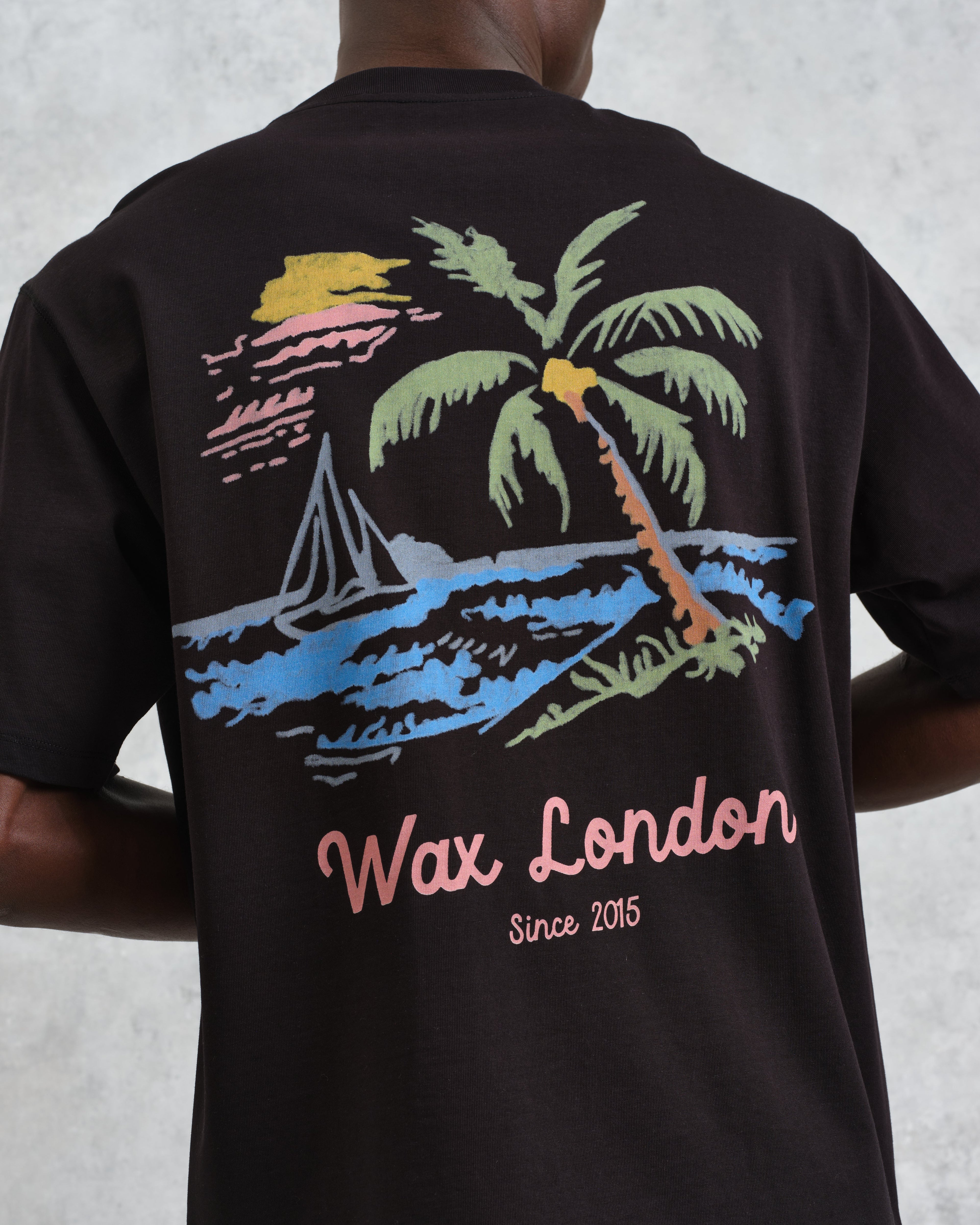 Milton - Black Painted Beach Graphic Cotton T-Shirt