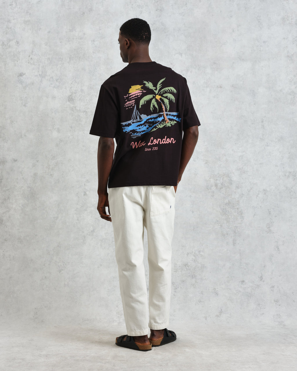 Milton - Black Painted Beach Graphic Cotton T-Shirt