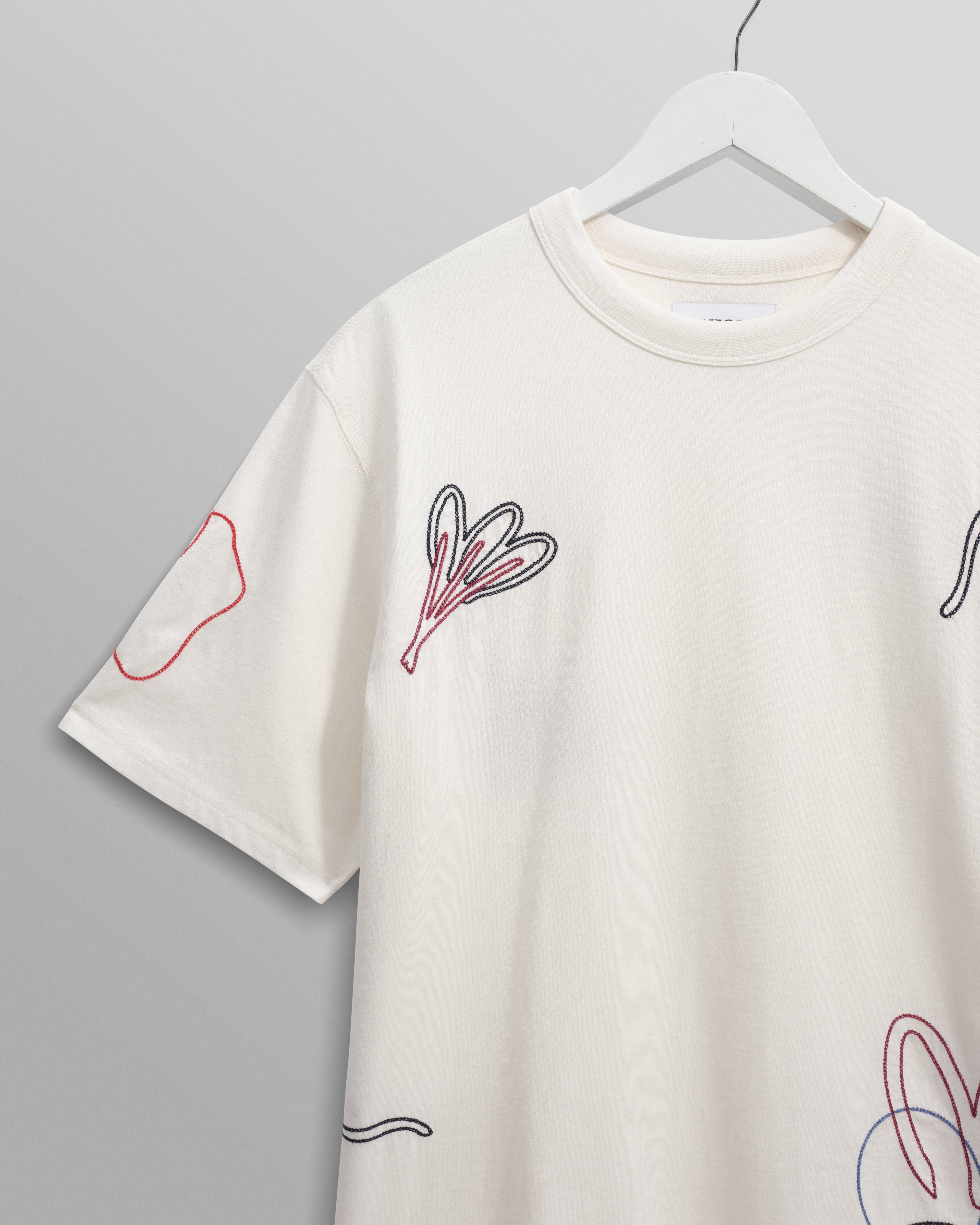 Milton - Ecru Embroidered Organic Cotton T-Shirt