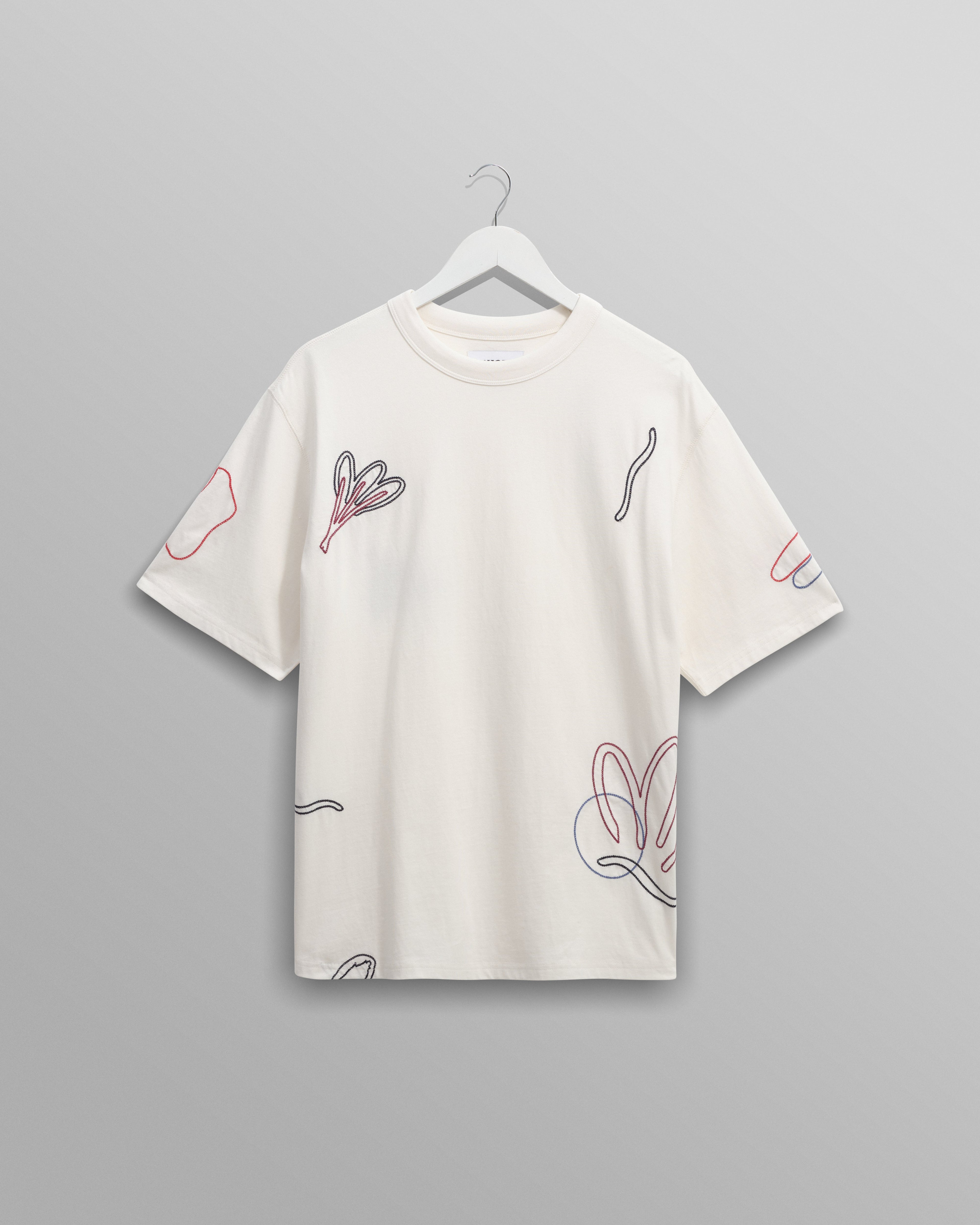 Milton - Ecru Embroidered Organic Cotton T-Shirt