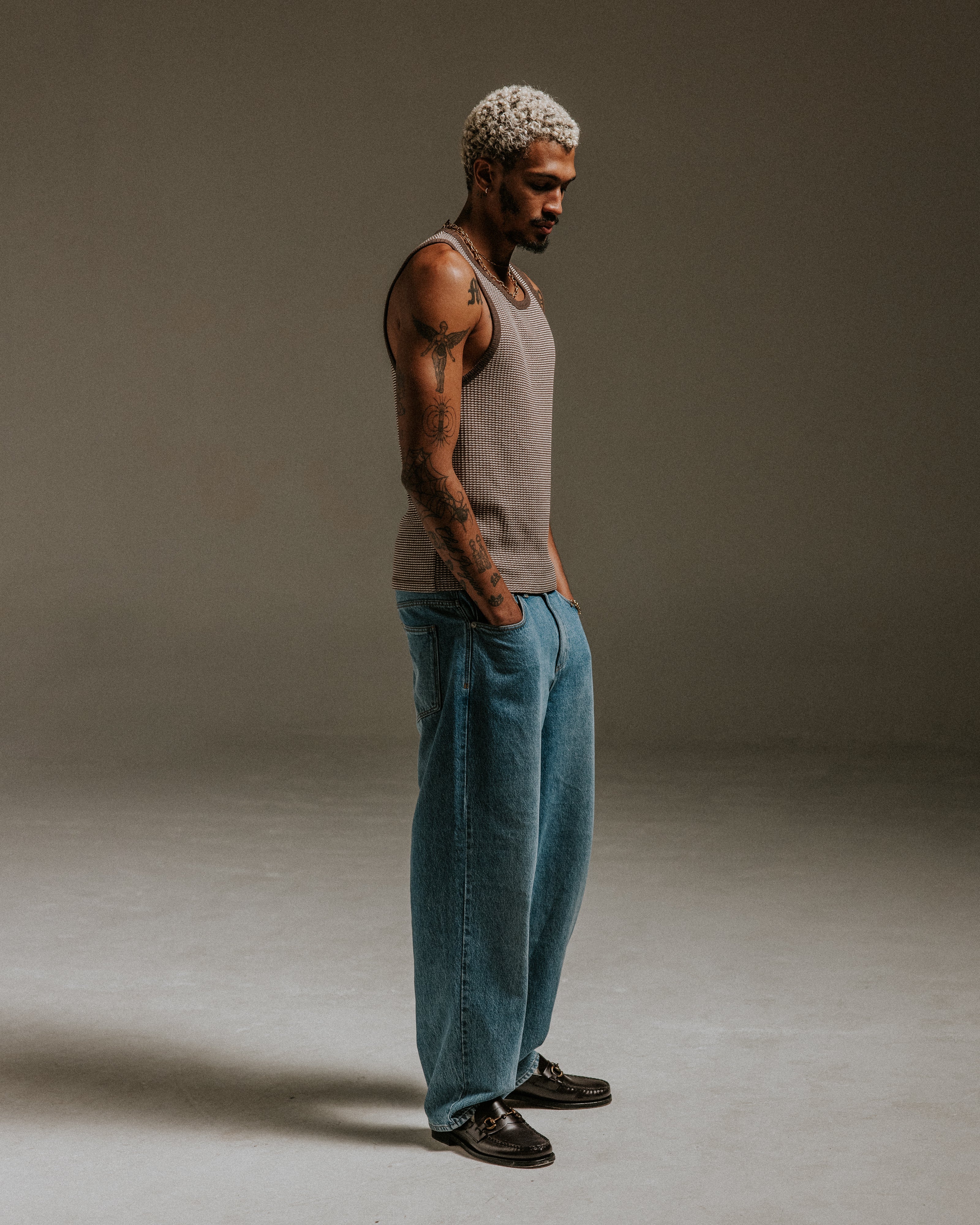 Montague - Brown And Ecru Striped Ribbed Organic Cotton Vest