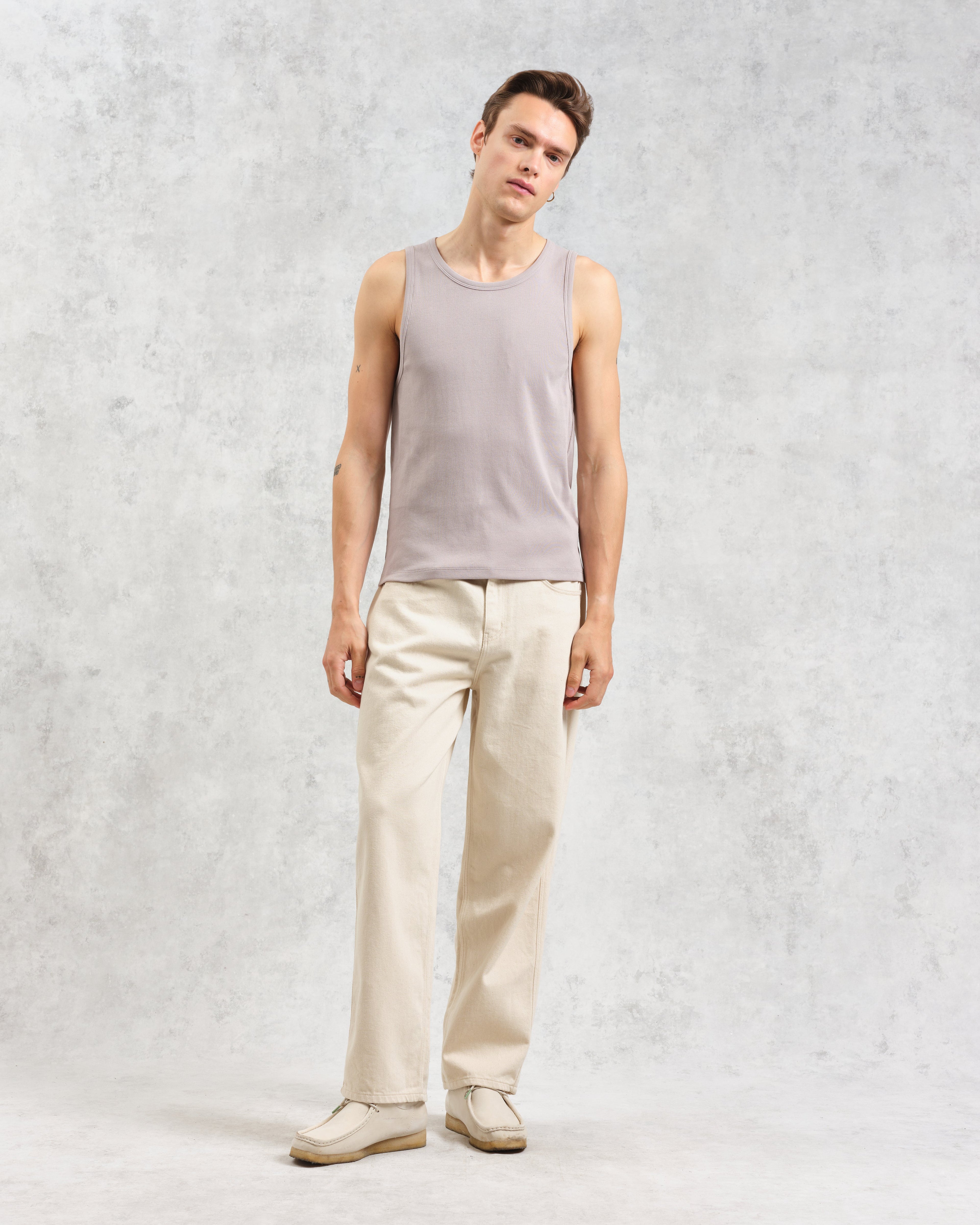 Montague - Taupe Grey Ribbed Organic Cotton Vest