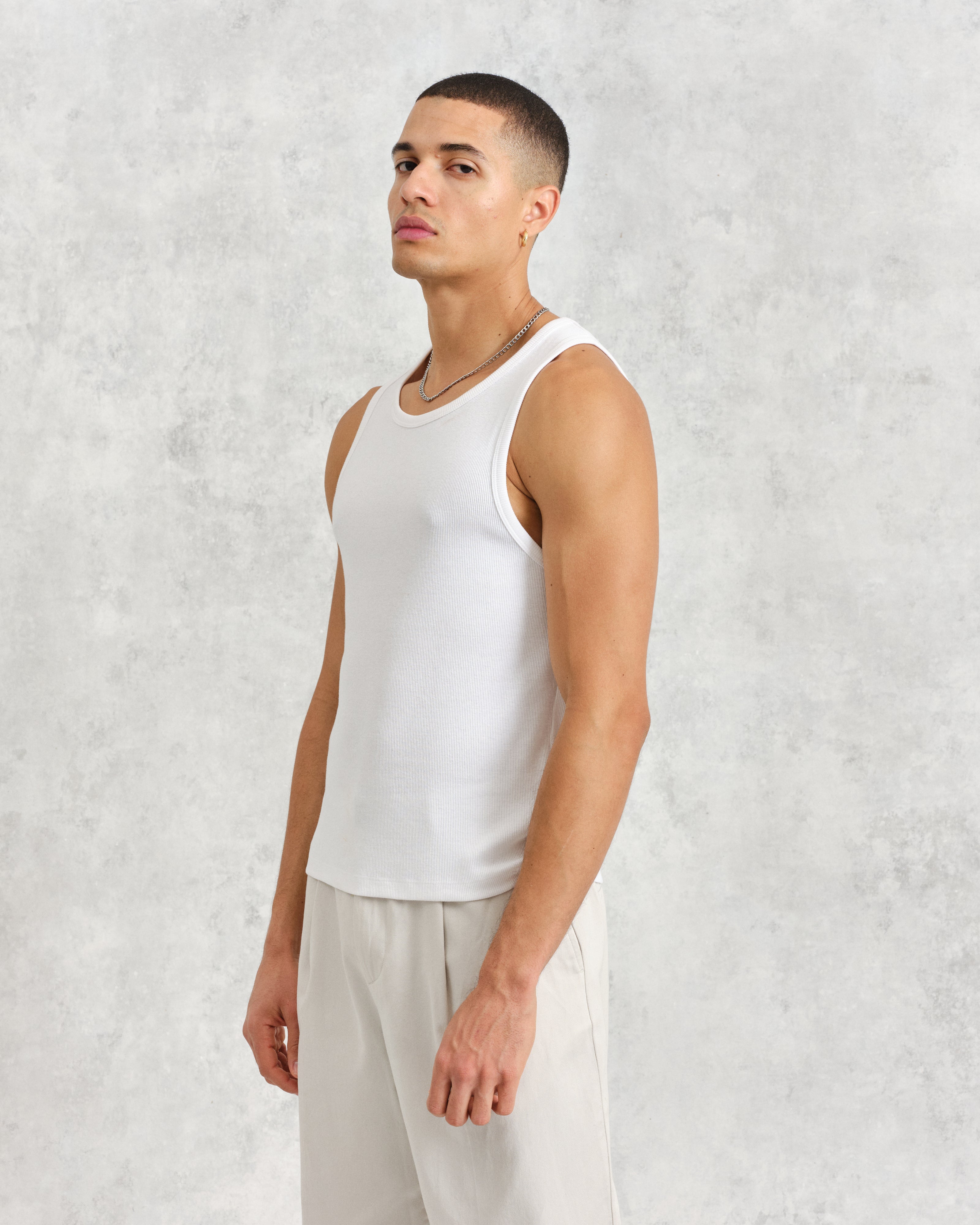 Montague - White Ribbed Organic Cotton Vest