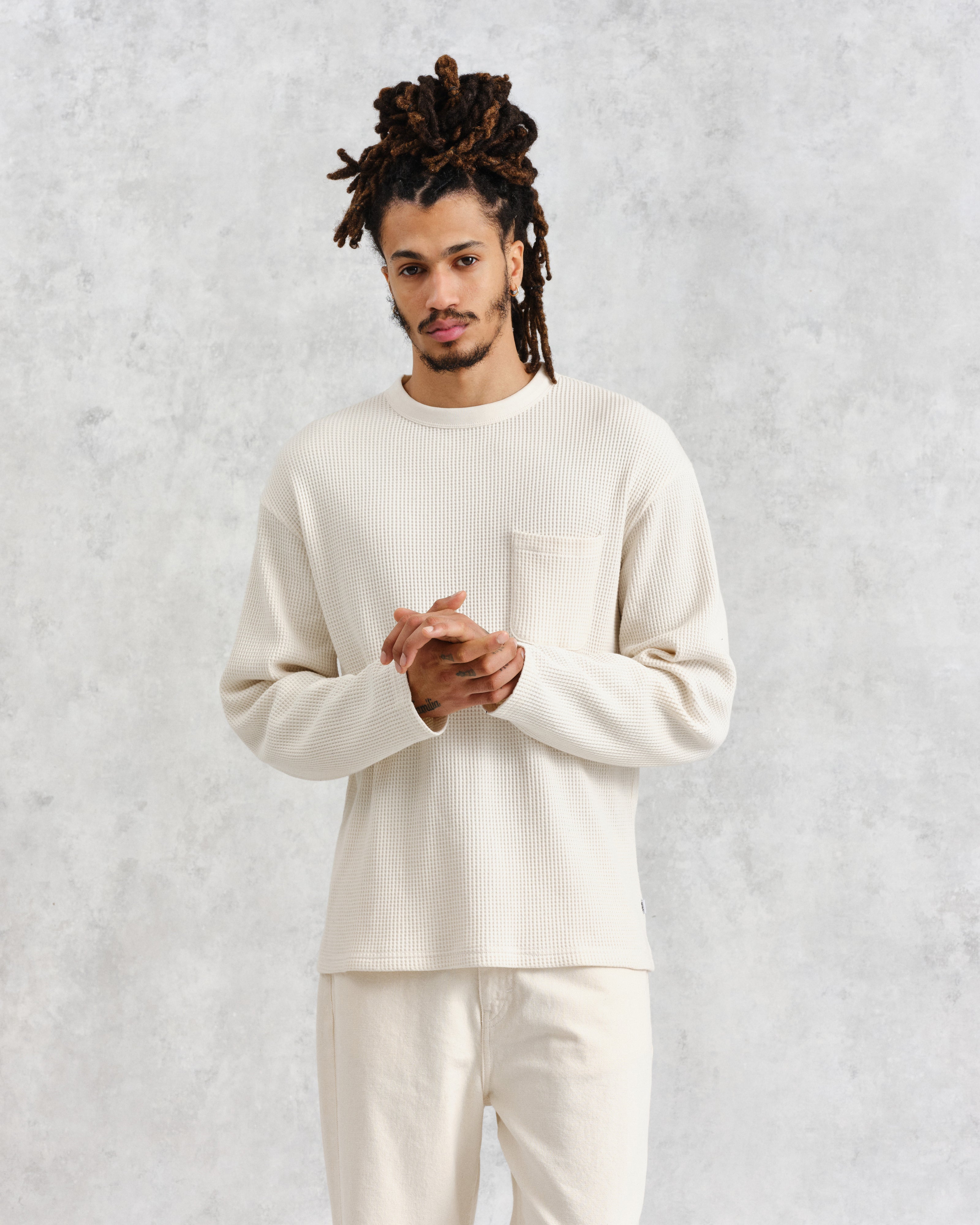 Moore - Ecru Organic Waffle Textured Cotton T-Shirt