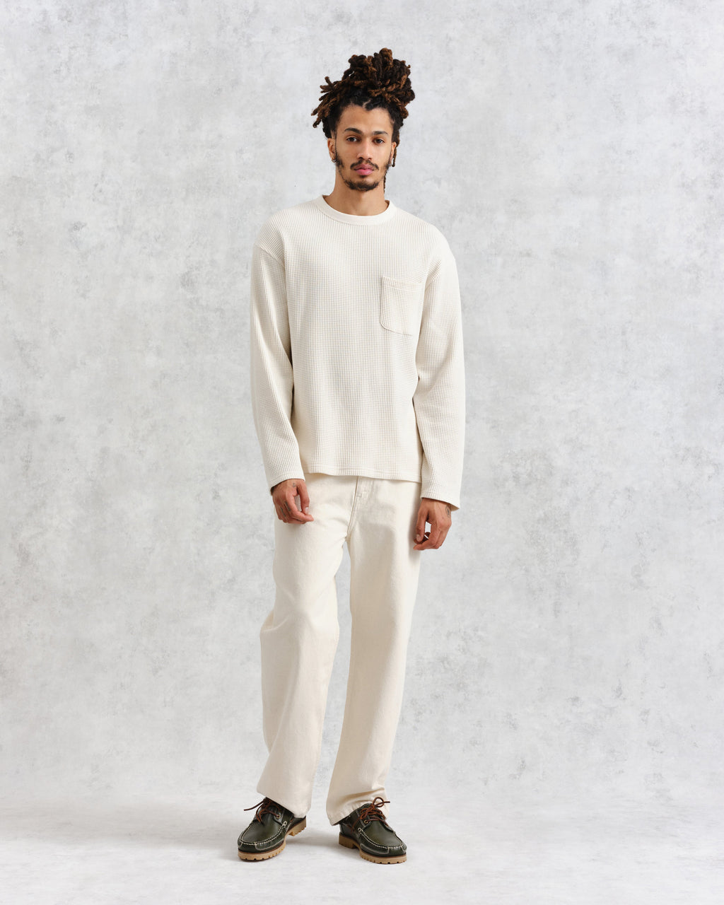 Moore - Ecru Organic Waffle Textured Cotton T-Shirt