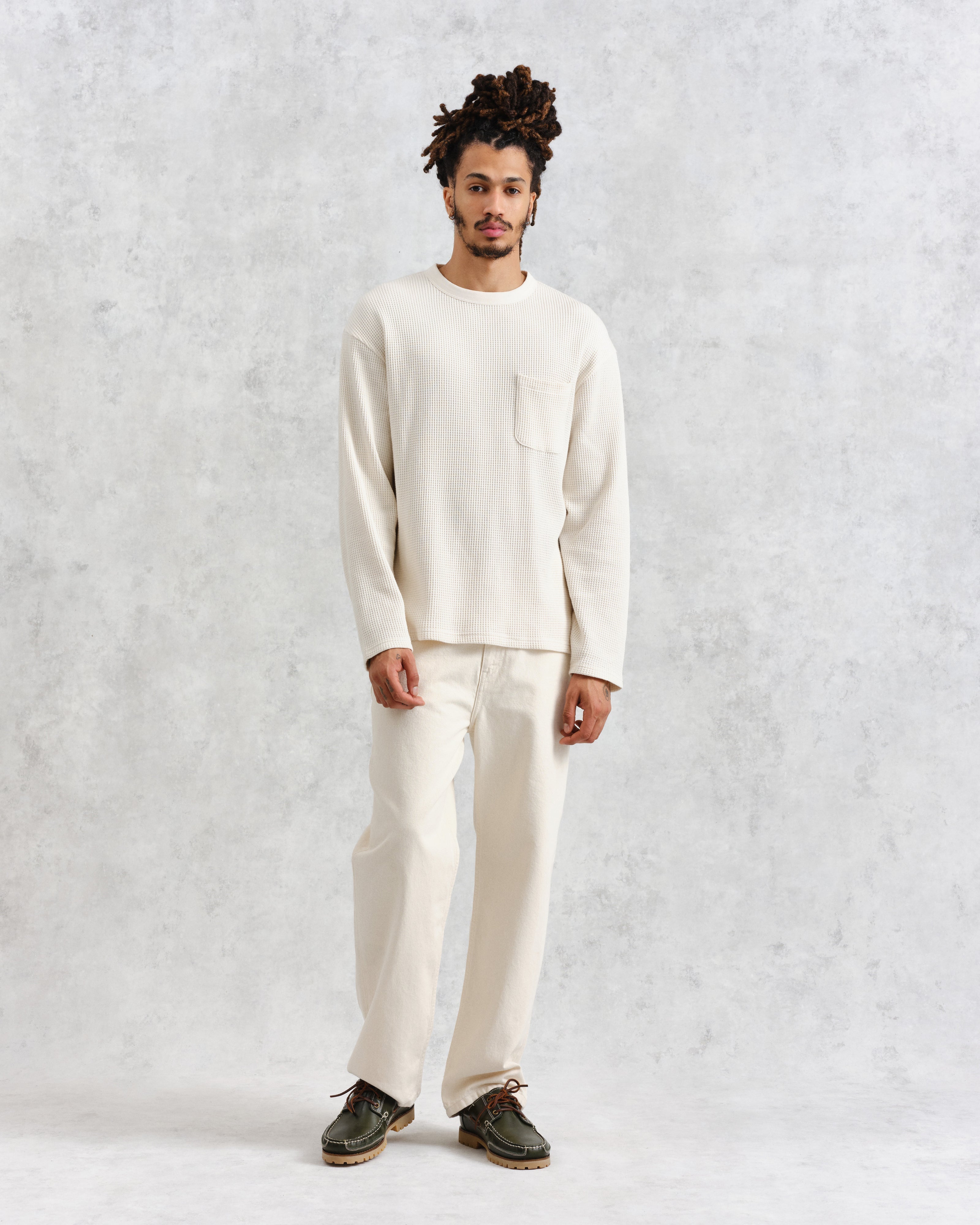 Moore - Ecru Organic Waffle Textured Cotton T-Shirt