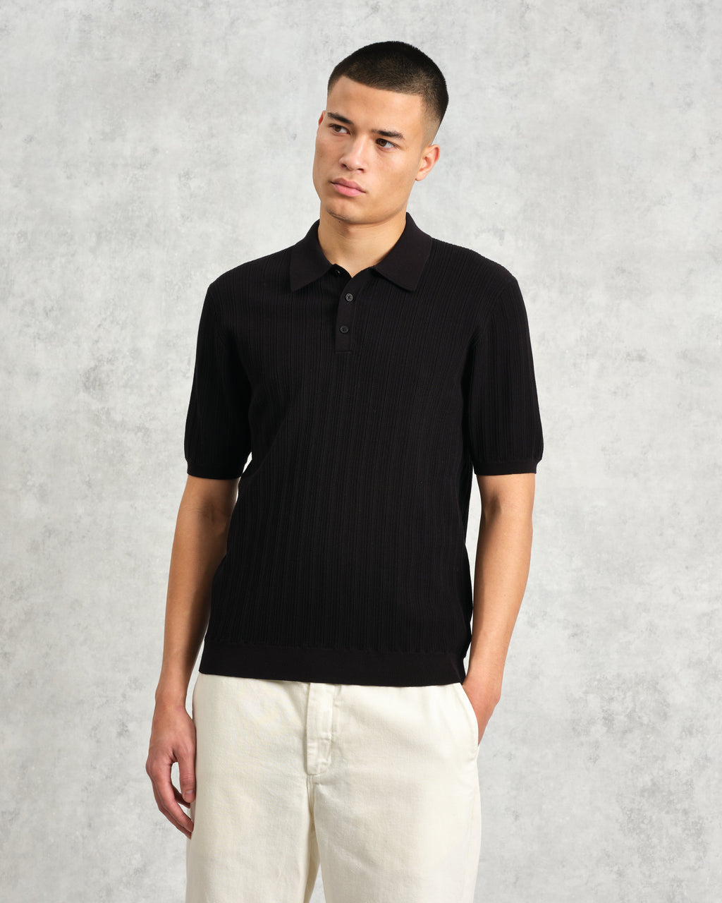 Naples - Black Textured Knitted Polo Shirt