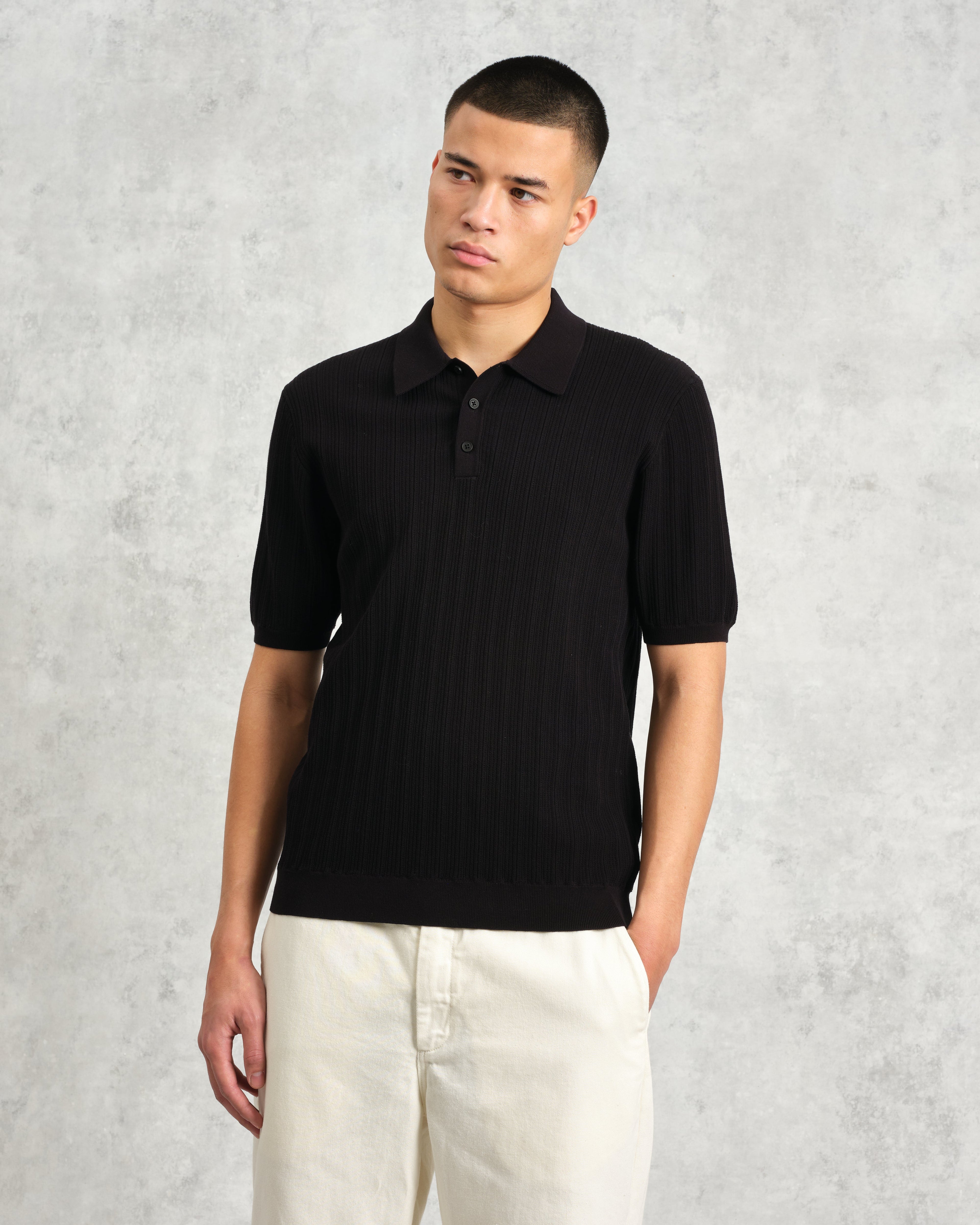 Naples - Black Textured Knitted Polo Shirt