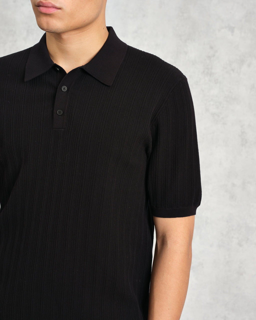 Naples - Black Textured Knitted Polo Shirt