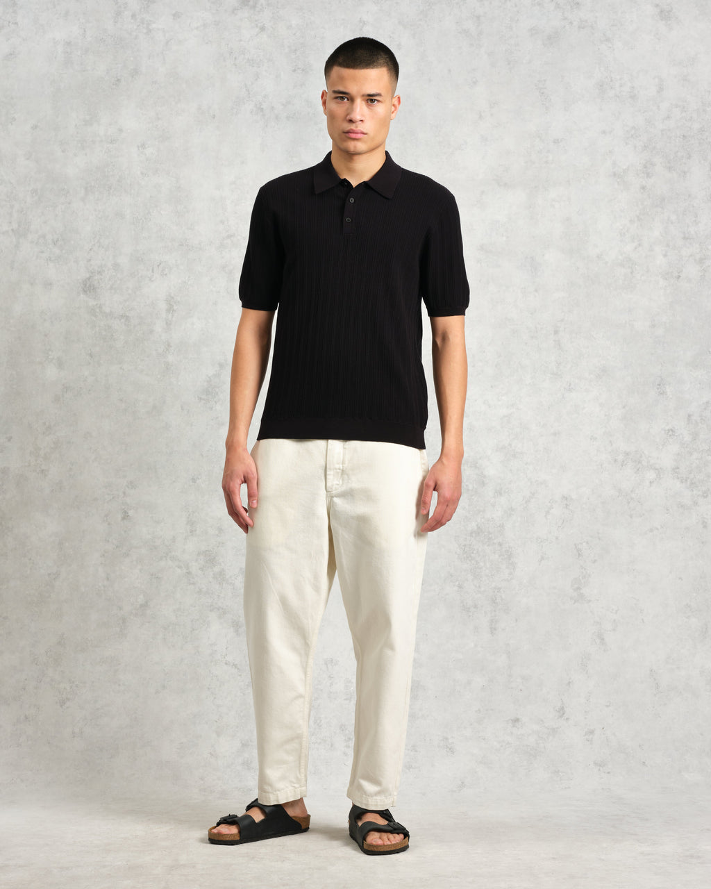 Naples - Black Textured Knitted Polo Shirt