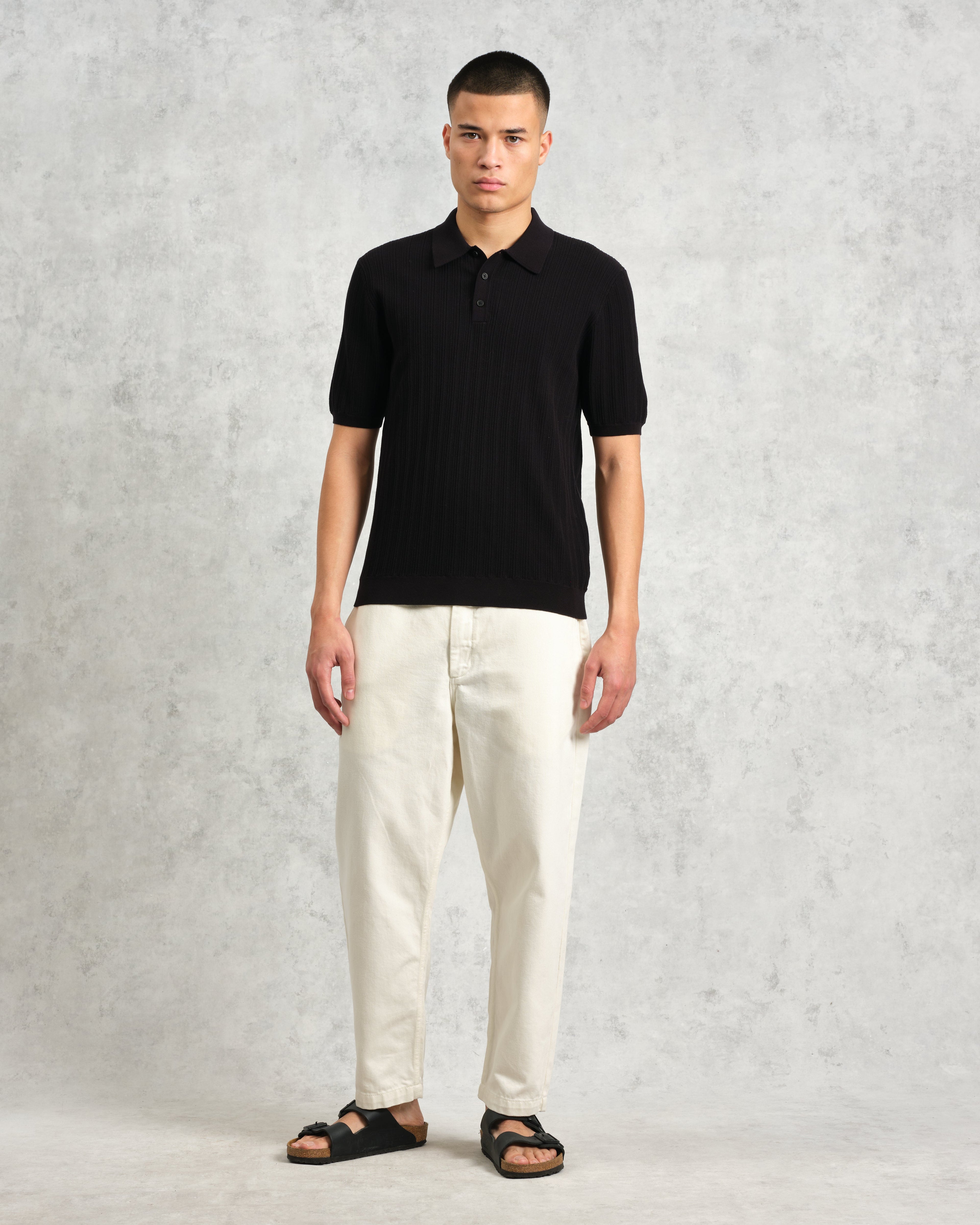 Naples - Black Textured Knitted Polo Shirt