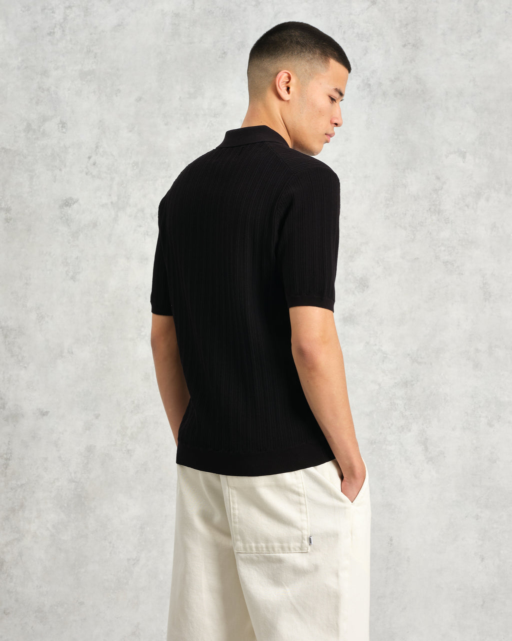 Naples - Black Textured Knitted Polo Shirt