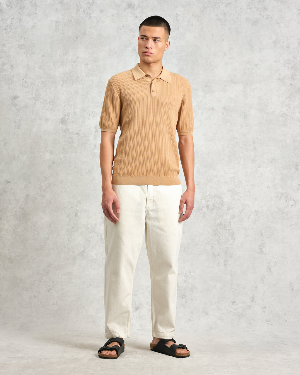Naples - Camel Textured Knitted Polo Shirt