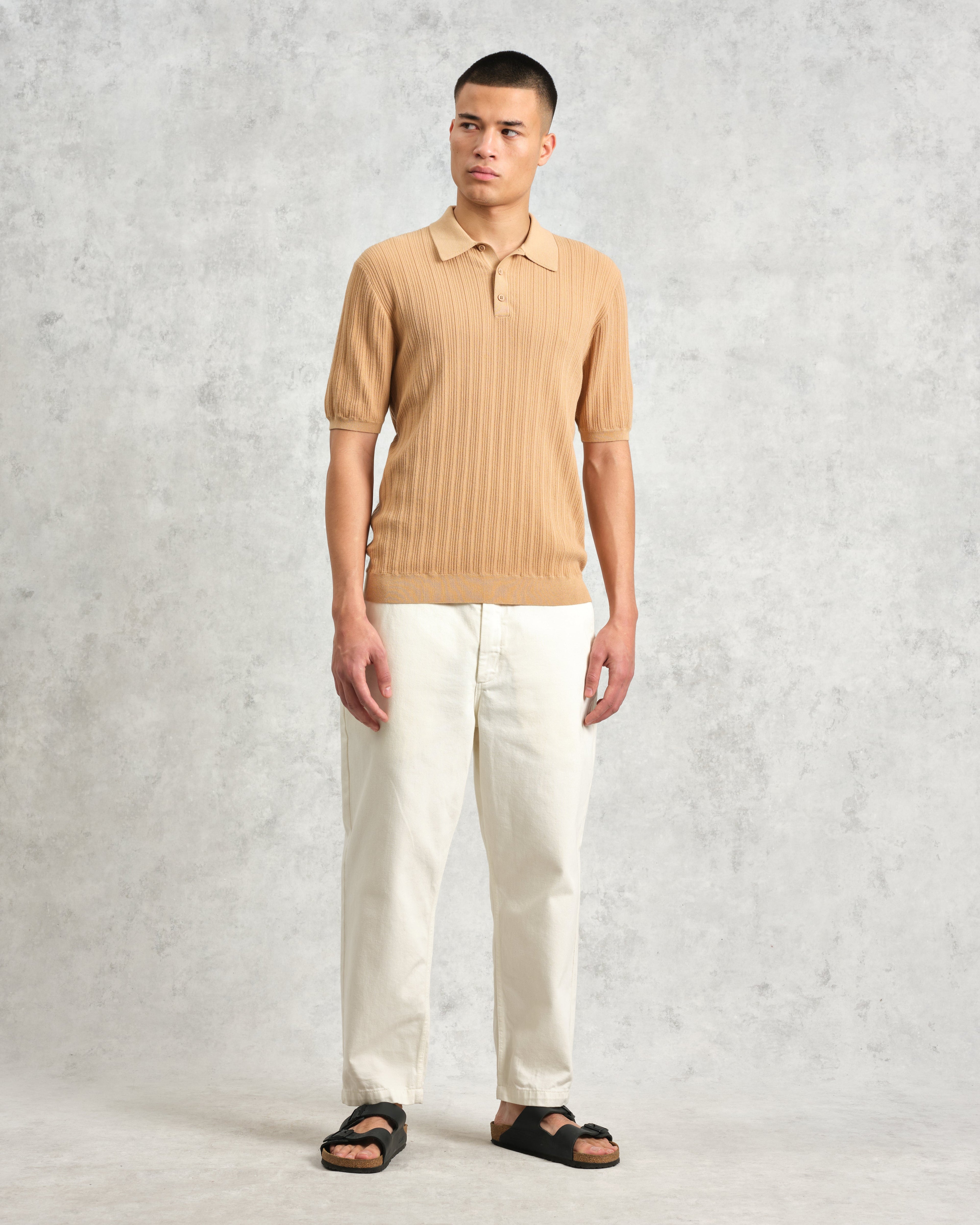 Naples - Camel Textured Knitted Polo Shirt