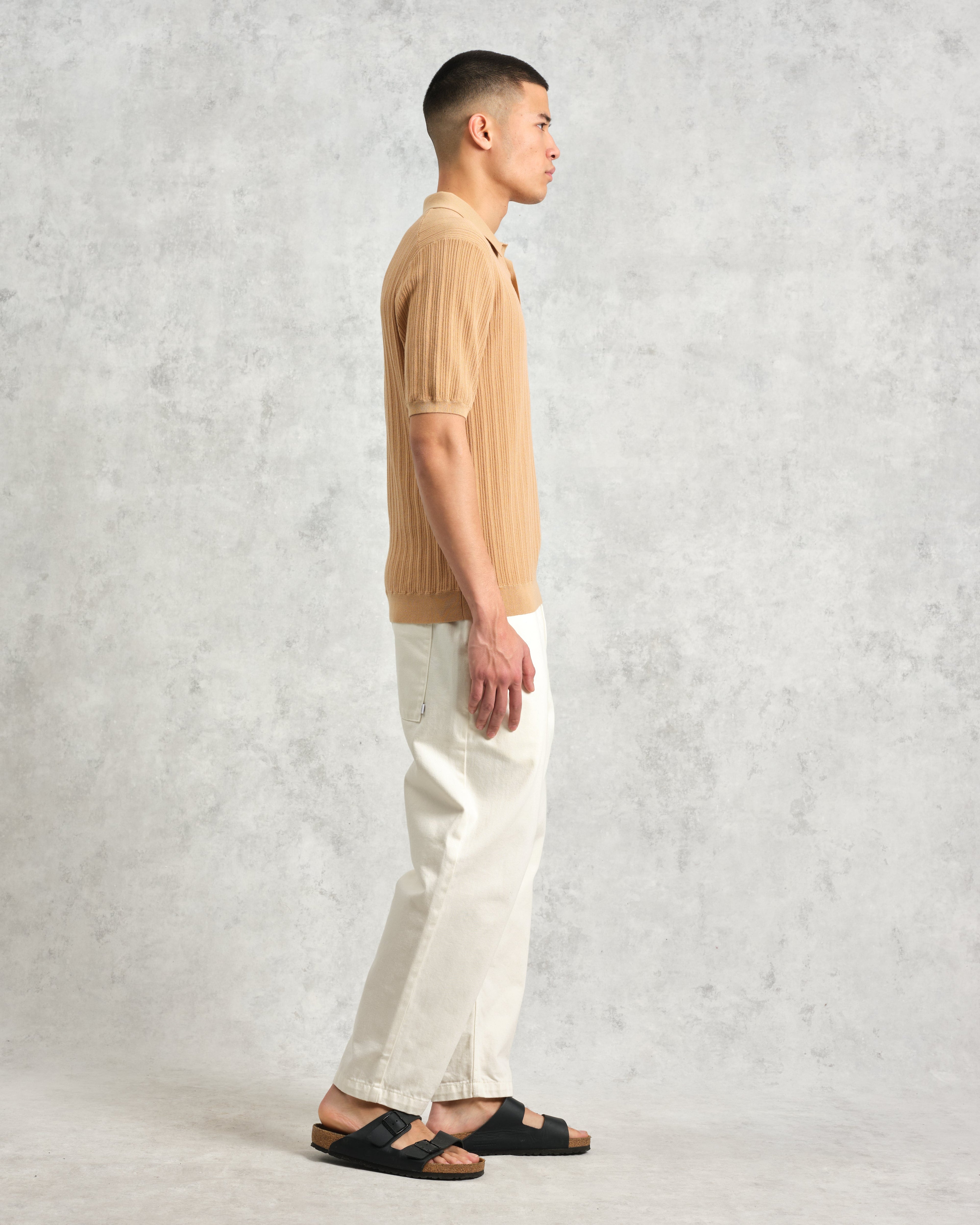 Naples - Camel Textured Knitted Polo Shirt