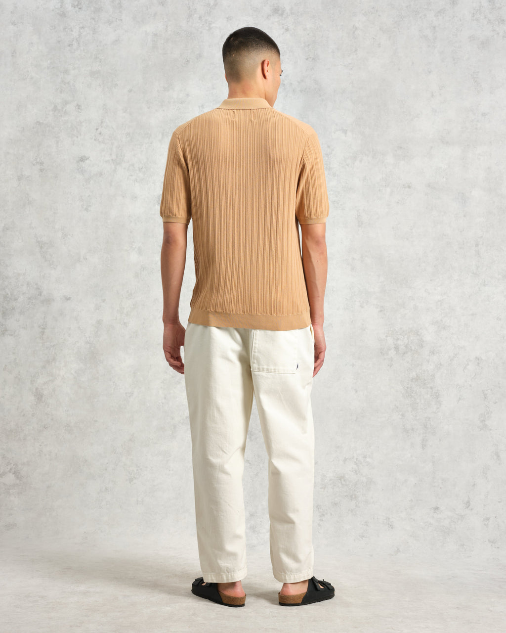 Naples - Camel Textured Knitted Polo Shirt